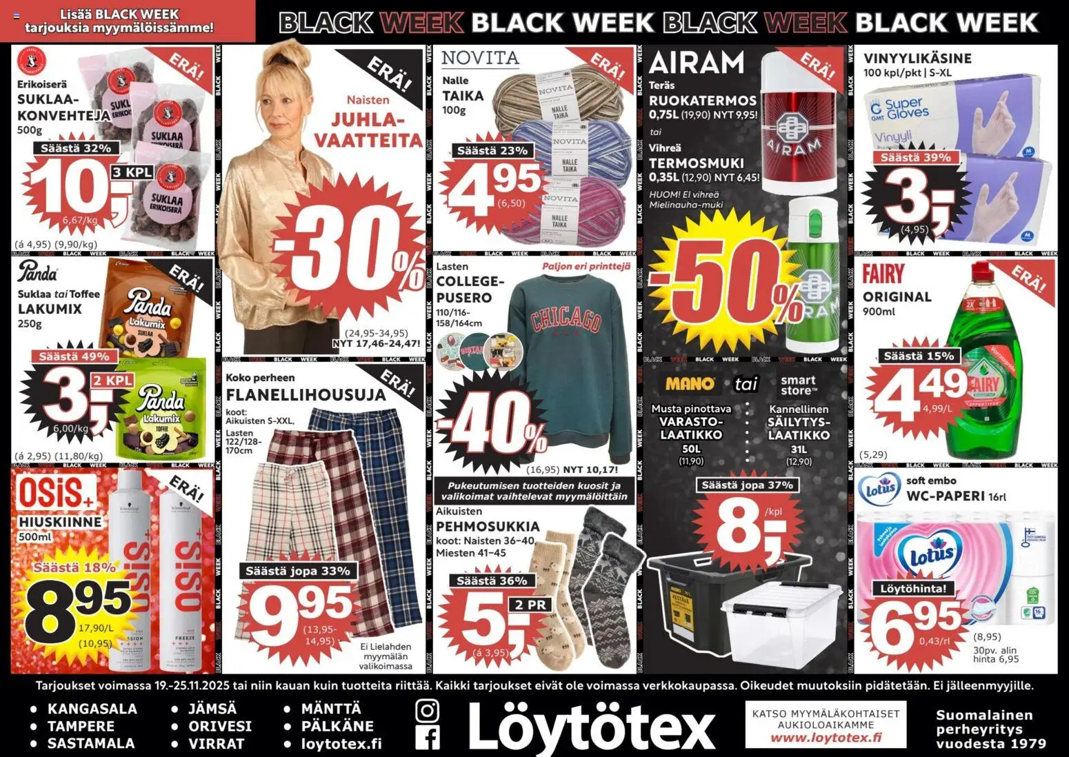Löytötex - Black Friday – voimassa 19.11.2025 alkaen | Sivu: 1 | Tuotteet: Laatikko, Pusero, Suklaa