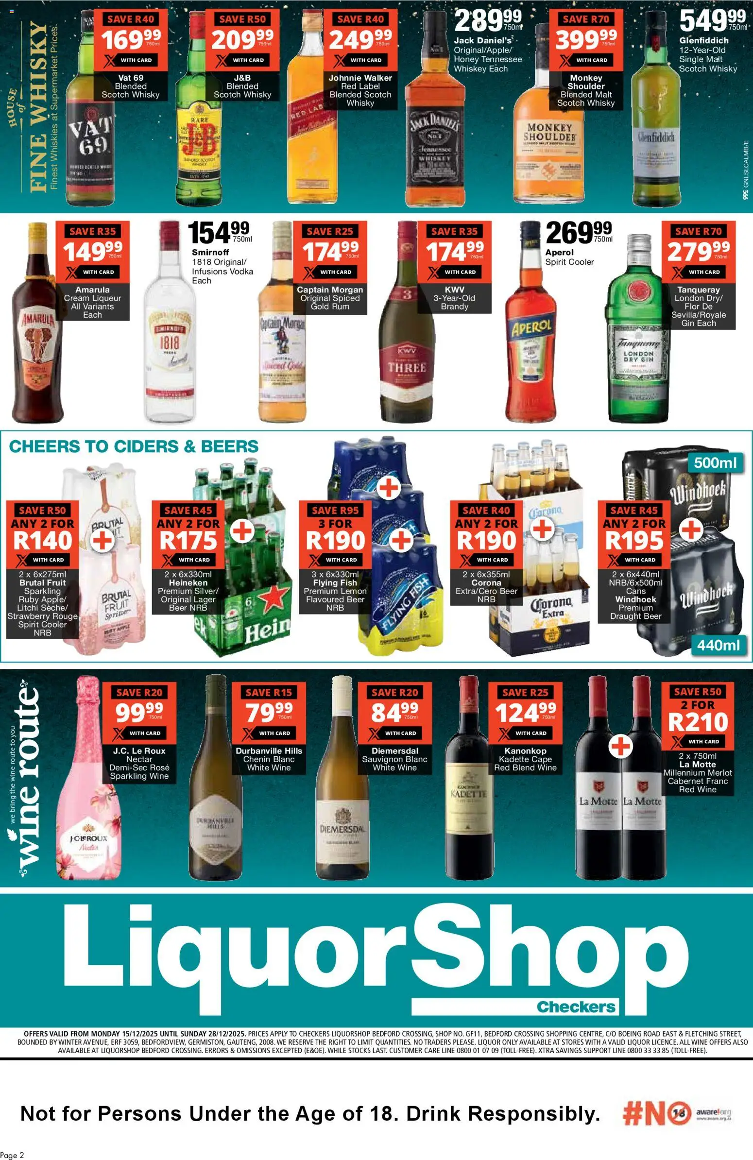 New Checkers catalogue – valid from 15.12.2025 | Page: 2 | Products: Fish, Gin, Whiskey, Lemon