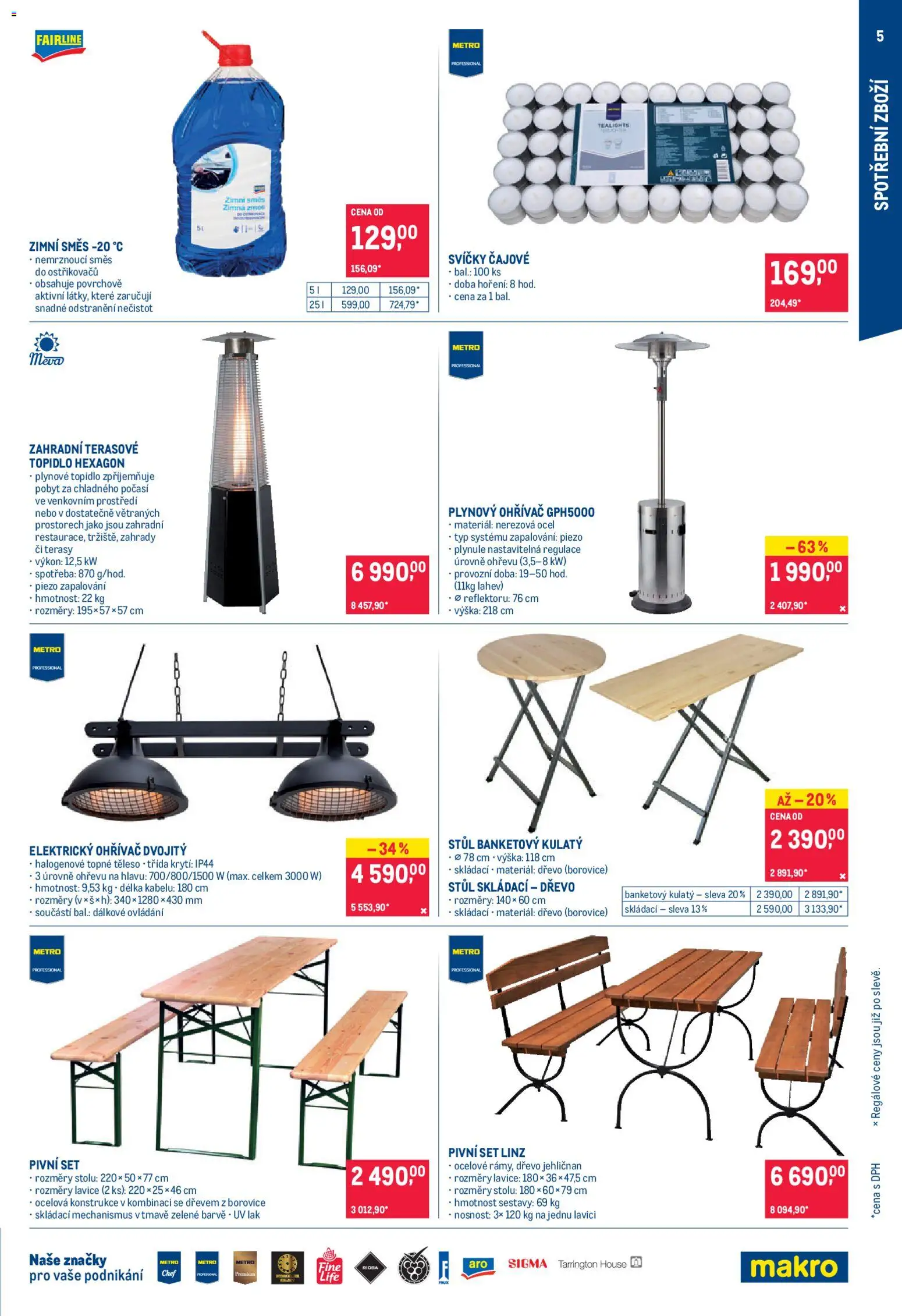 Makro leták - Spotřební zboží od 11.02.2026 | Strana: 5 | Produkty: Svíčky, Stůl, Lavice, Láhev