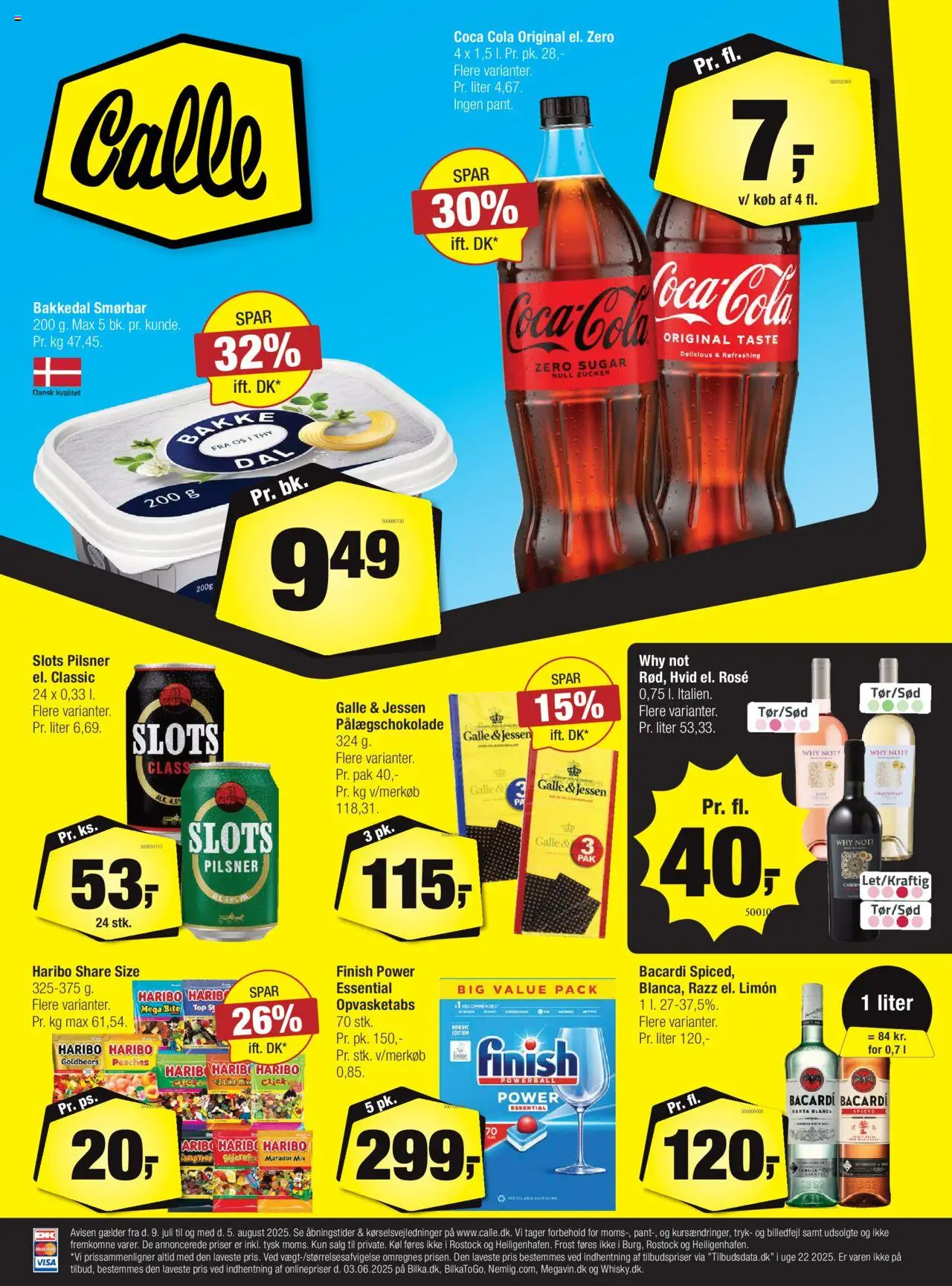 Calle Tilbudsavis gyldig fra 09.07.2025 | Side: 1 | Produkter: Coca Cola, Cola, Pålægschokolade, Tablets