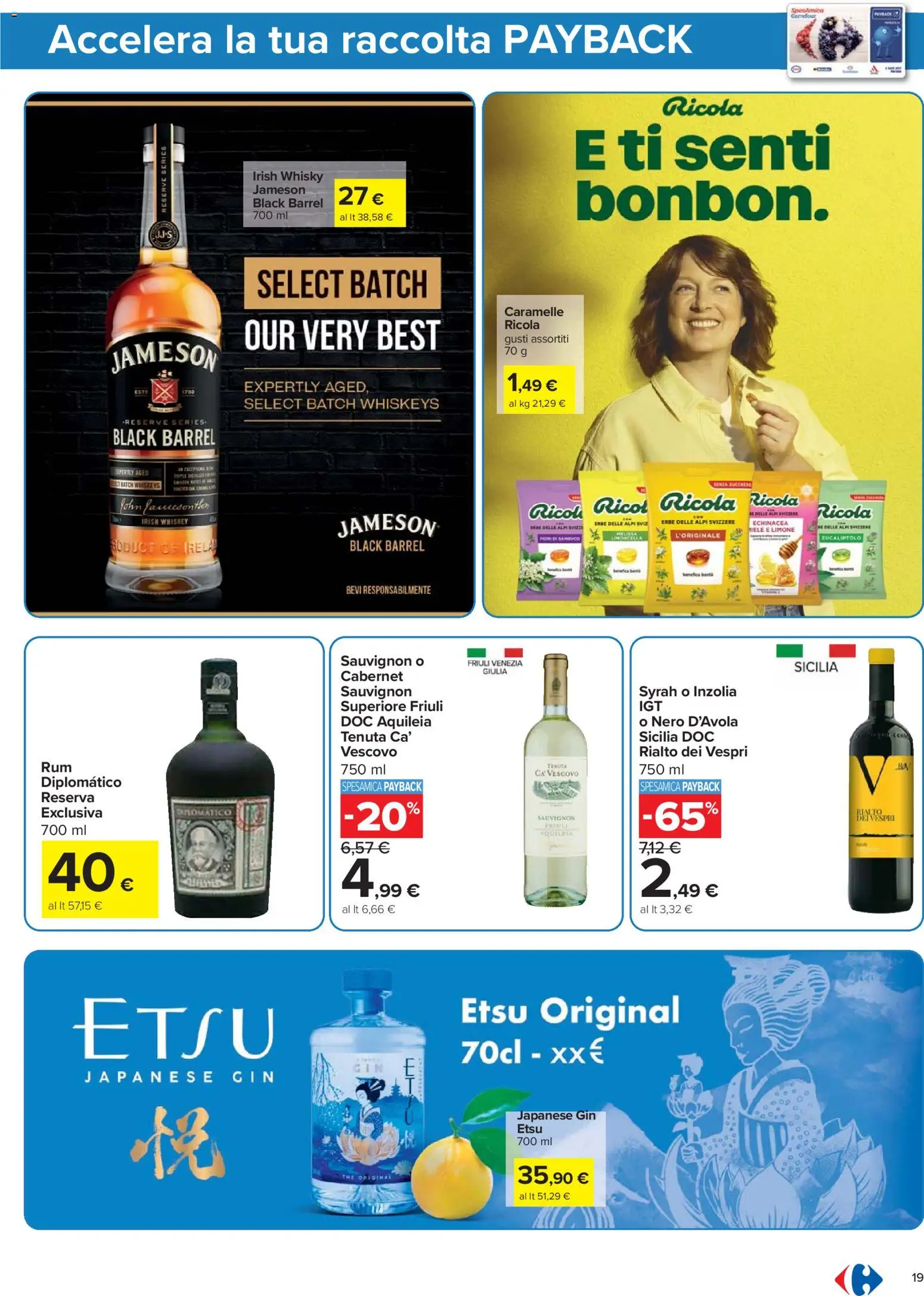 Volantino Carrefour del 17.11.2025 | Pagina: 19 | Prodotti: Caramelle, Whisky, Zucchero, Limone