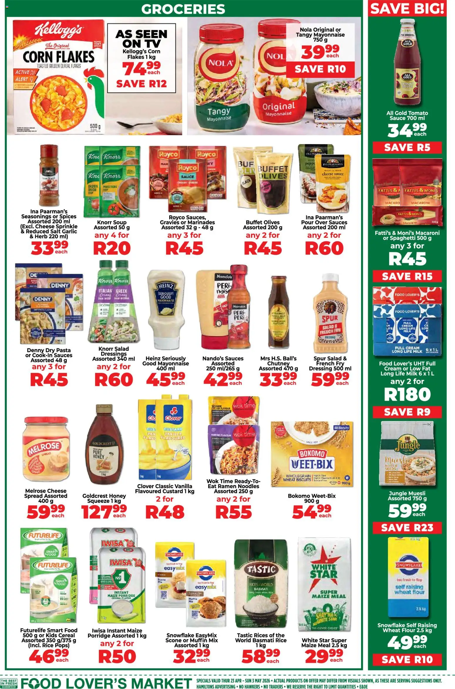 New Food Lover's Market catalogue – valid from 23.04.2026 | Page: 13 | Products: Flour, TV, Chicken, Mayonnaise