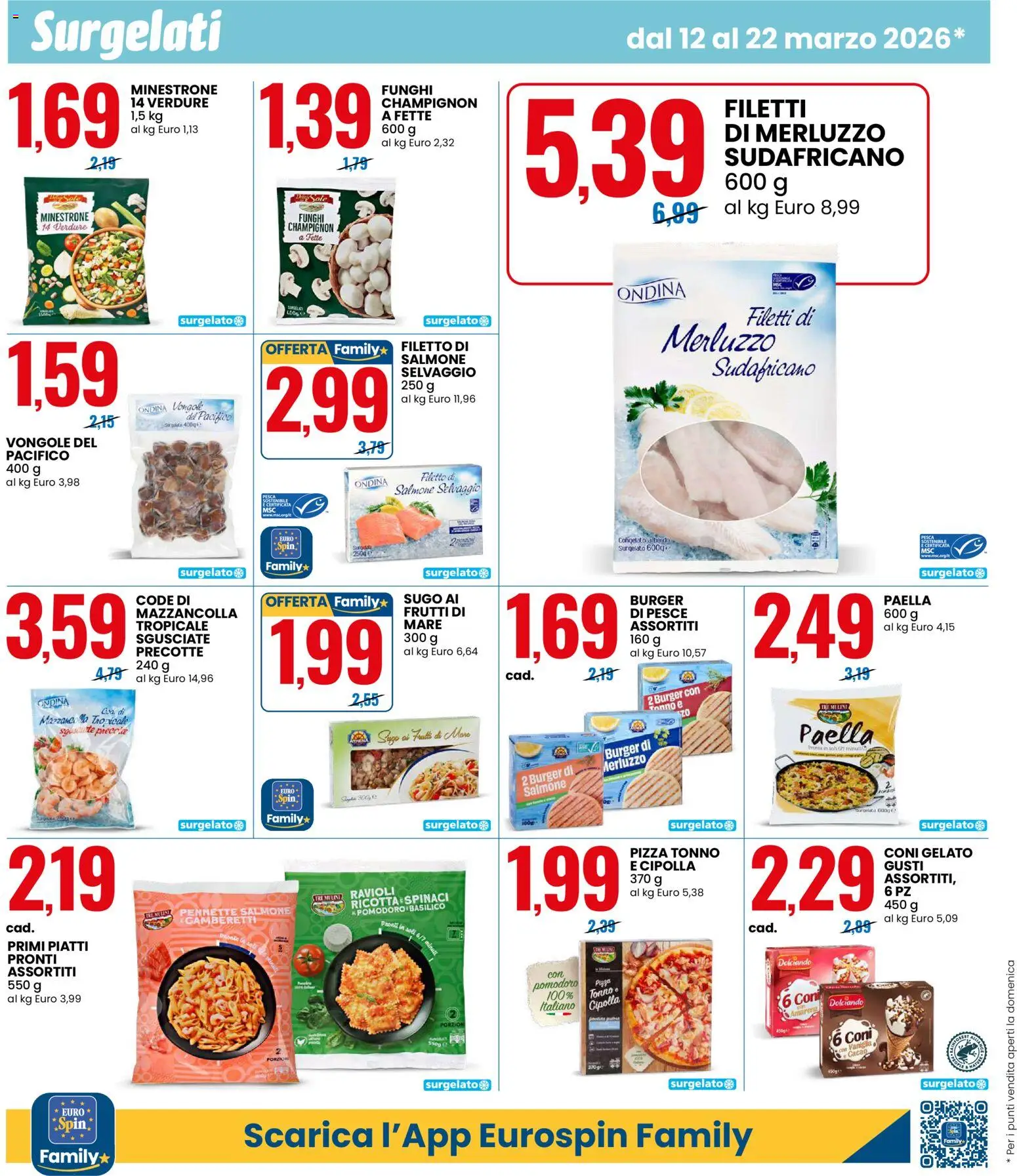 Volantino Eurospin del 12.03.2026 | Pagina: 8 | Prodotti: Salmone, Gelato, Verdure, Gamberetti