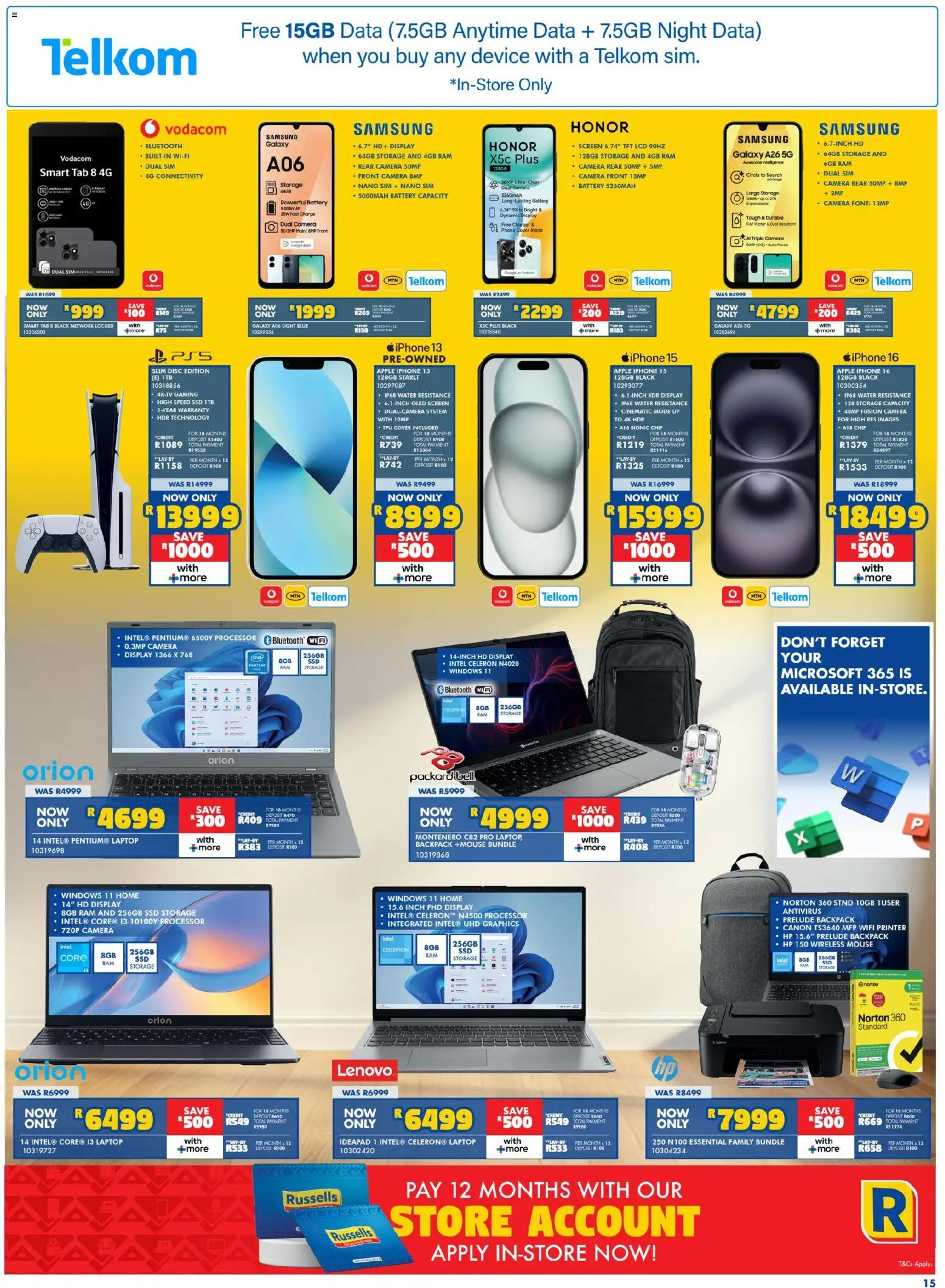 New Russells catalogue – valid from 16.04.2026 | Page: 15 | Products: Sim, Printer, Laptop, Charger