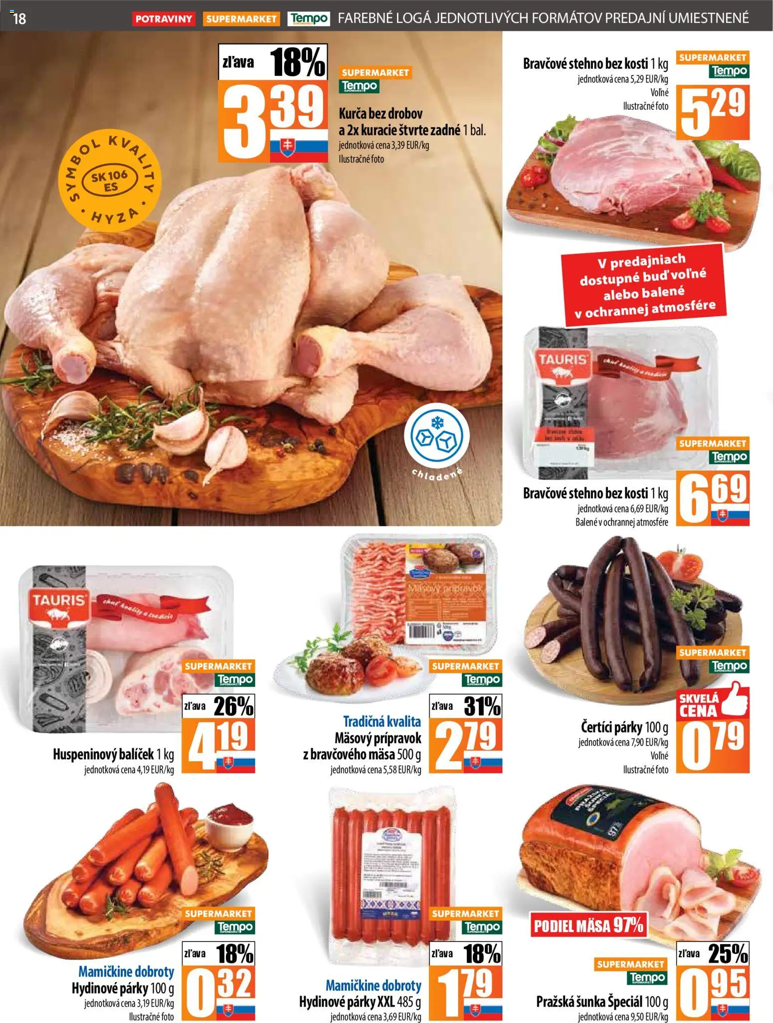 Nové COOP Jednota akcie – leták je platný od 13.11.2025 | Strana: 18 | Produkty: Šunka, Bravčové stehno, Párky, Kurča