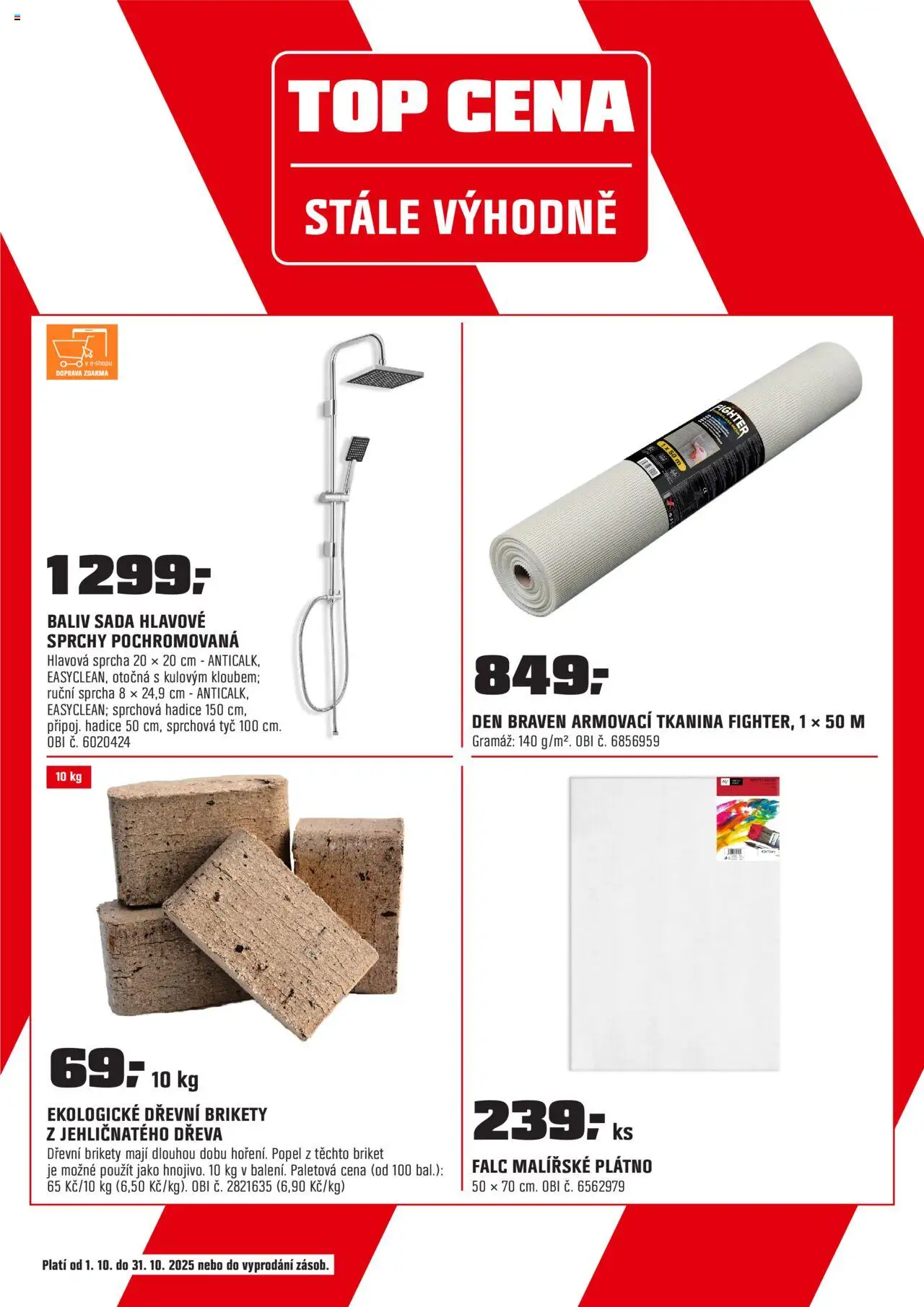 OBI leták - Karlovy Vary, Mladá Boleslav, Králův Dvůr od 01.10.2025 | Strana: 20 | Produkty: Sprchová hadice, Sprcha, Brikety, Hadice