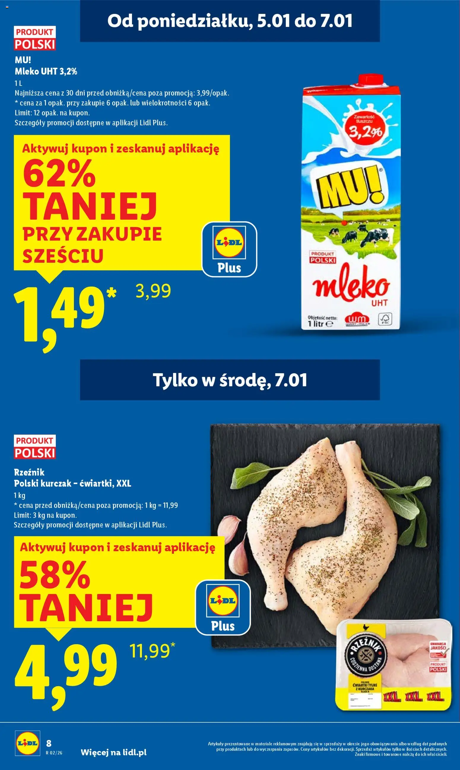 Lidl Gazetka od 05.01.2026 | Strona: 8 | Produkty: Kurczak, Mleko