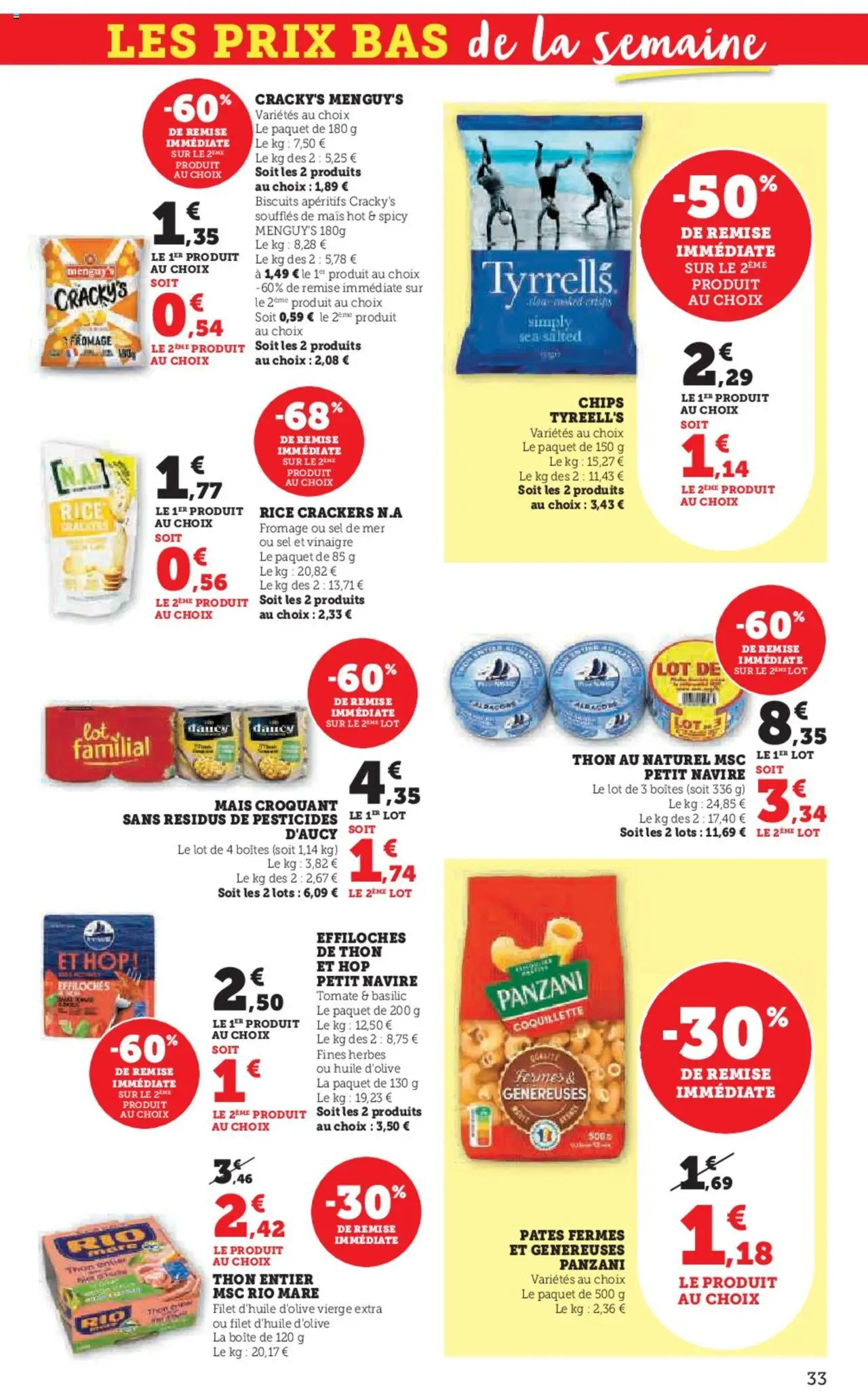 | Page: 33 | Produits: Thon au naturel, Sel, Fromage, Biscuits