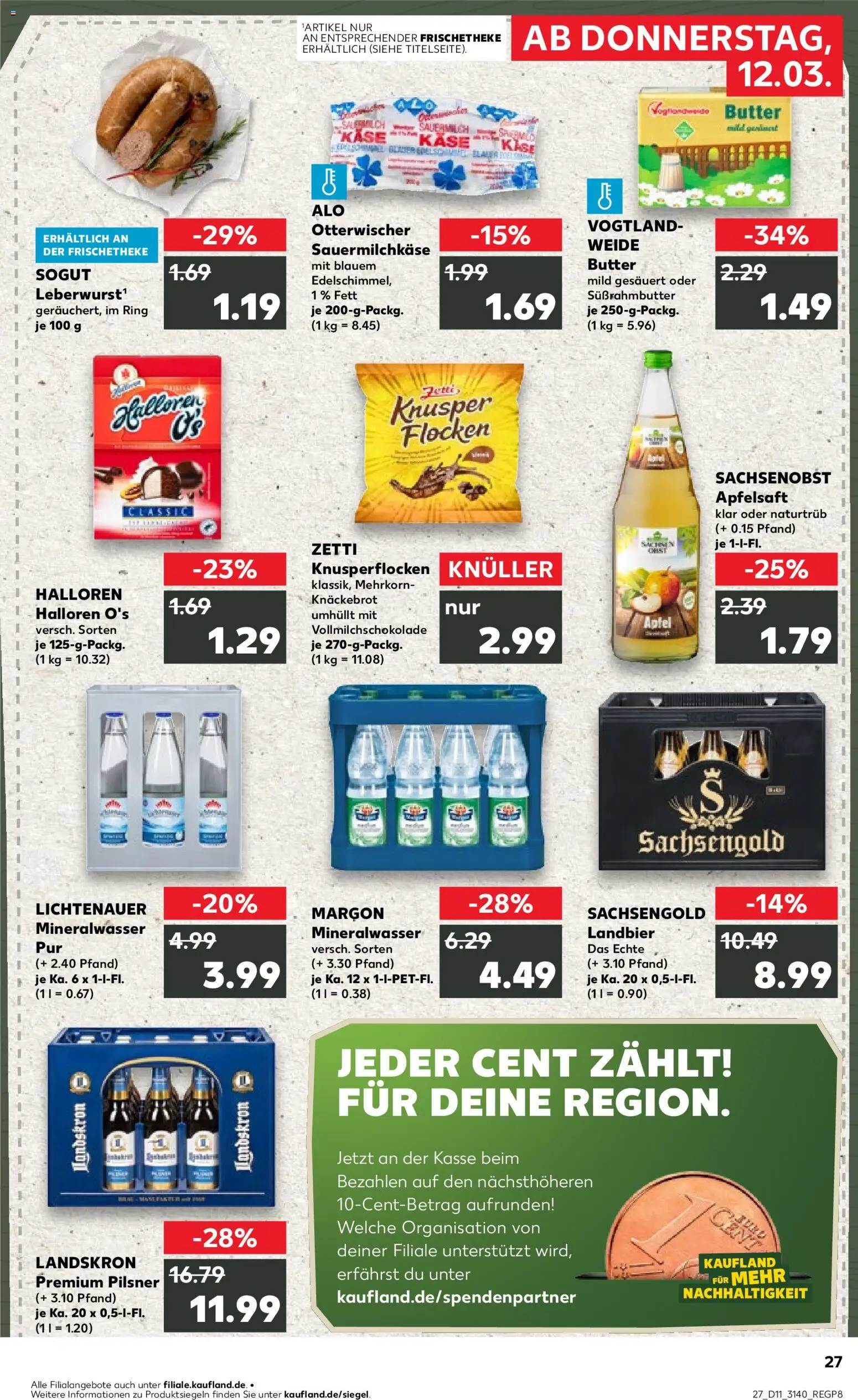 Kaufland Prospekt Leipzig	 – gültig ab 12.03.2026 | Seite: 27 | Produkte: Butter, Käse, Apfelsaft, Flocken