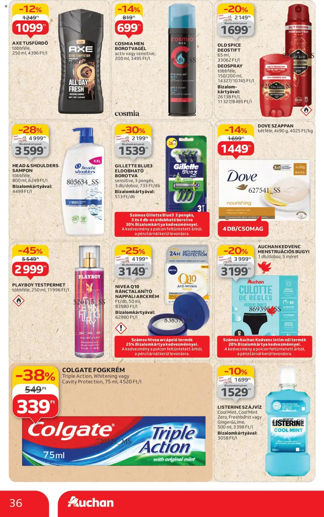 Auchan akciós ujság - amely érvényes a következő dátumtól: 26.06.2025 | Oldal: 36 | Termékek: Testpermet, Arckrém, Sampon, Bugyi