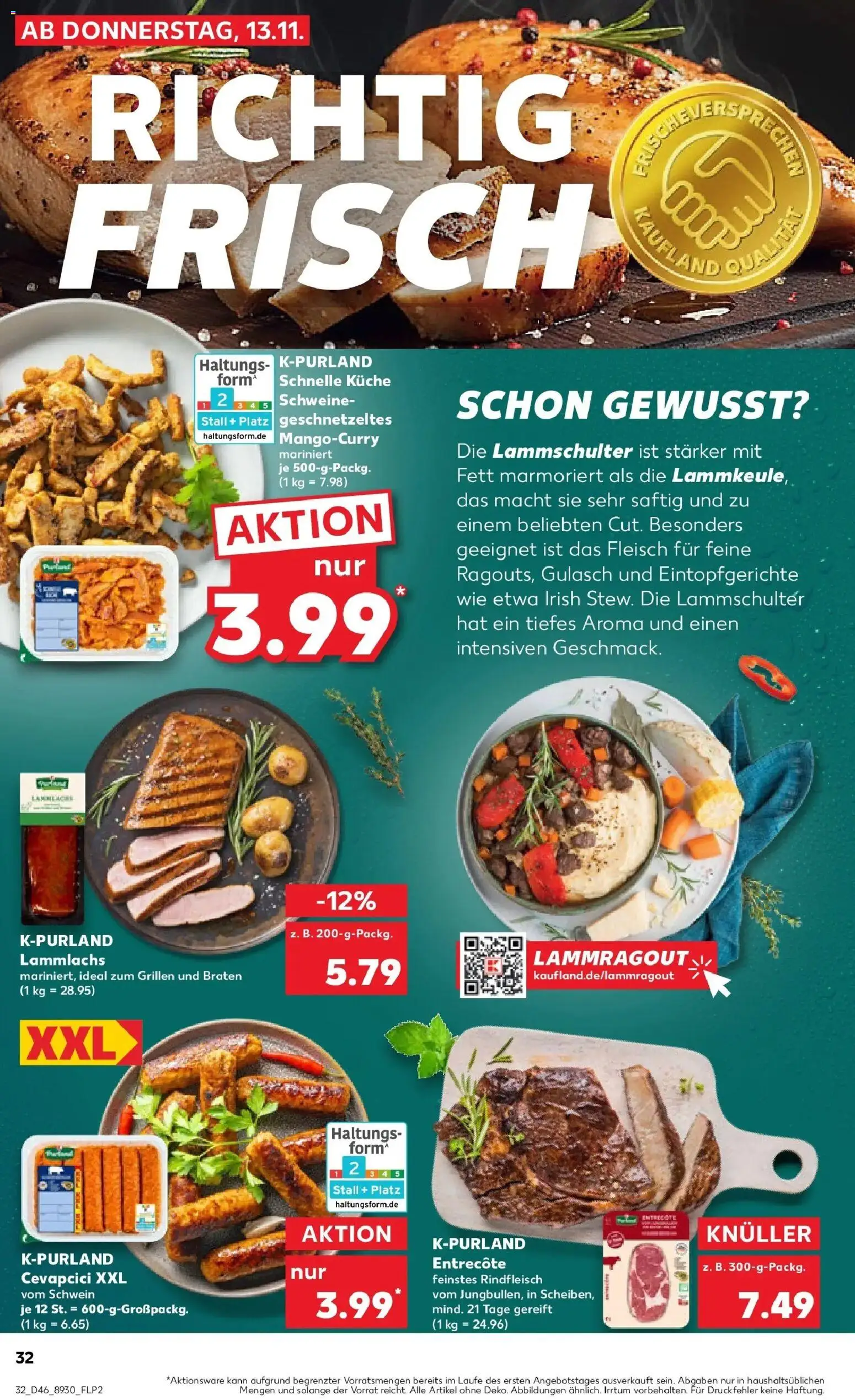 Kaufland prospekt Ulm	 – gültig ab 13.11.2025 | Seite: 32 | Produkte: Küche, Cevapcici, Gulasch, Fleisch