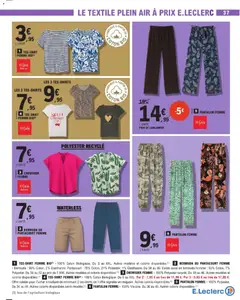 E.Leclerc - Prévisualisation de BERMUDA OU PANTACOURT FEMME, Bermuda: 98% Coton, 2% Elasthanne. Pantacourt: 78% Coton, 21% Polyester, 1% Elasthanne. Du 38 au 46. Existe aussi en bermuda homme: 93% Coton, 7% Polyester. Du 38 au 52 au prix de 7,95€. Autres modèles et coloris disponibles. valide à partir de 14.04.2026 | Page: 37 | Produits: Coton, Chemisier, T-shirt, Blouse