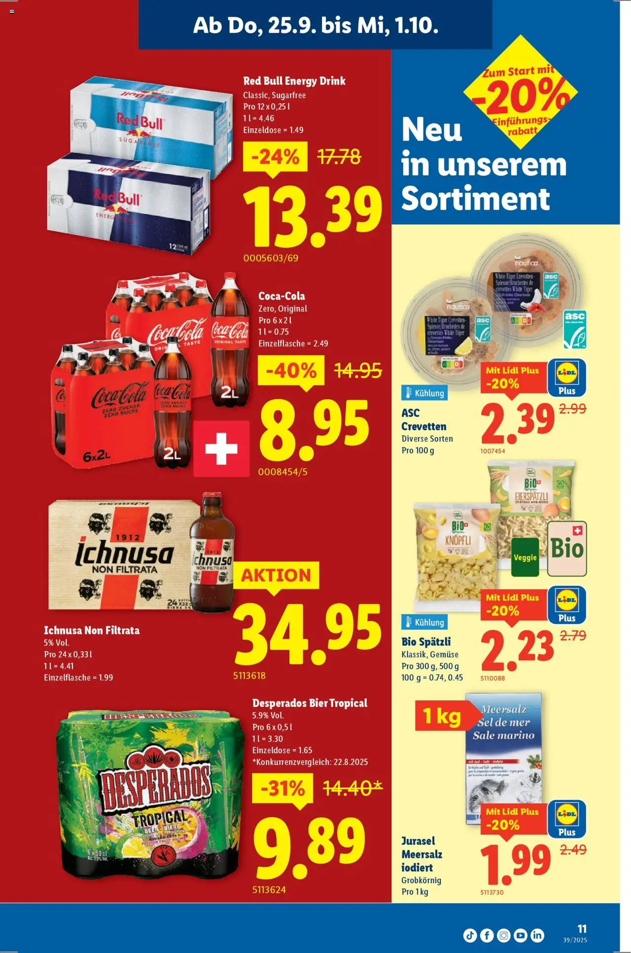 Lidl Aktionen – gültig ab 25.09.2025 | Seite: 11 | Produkte: Red bull, Coca Cola, Bier, Zucker