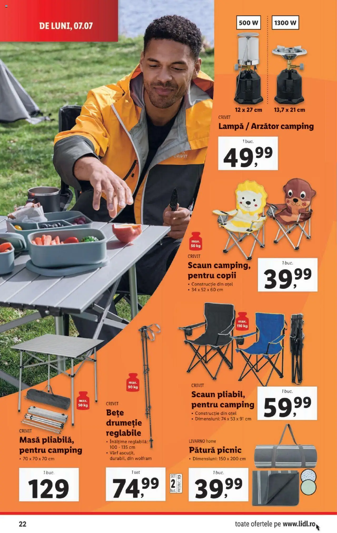 Catalog Lidl – valabil de la 07.07.2025 | Pagină: 22 | Produse: Pătură, Masă, Scaun, Lampă