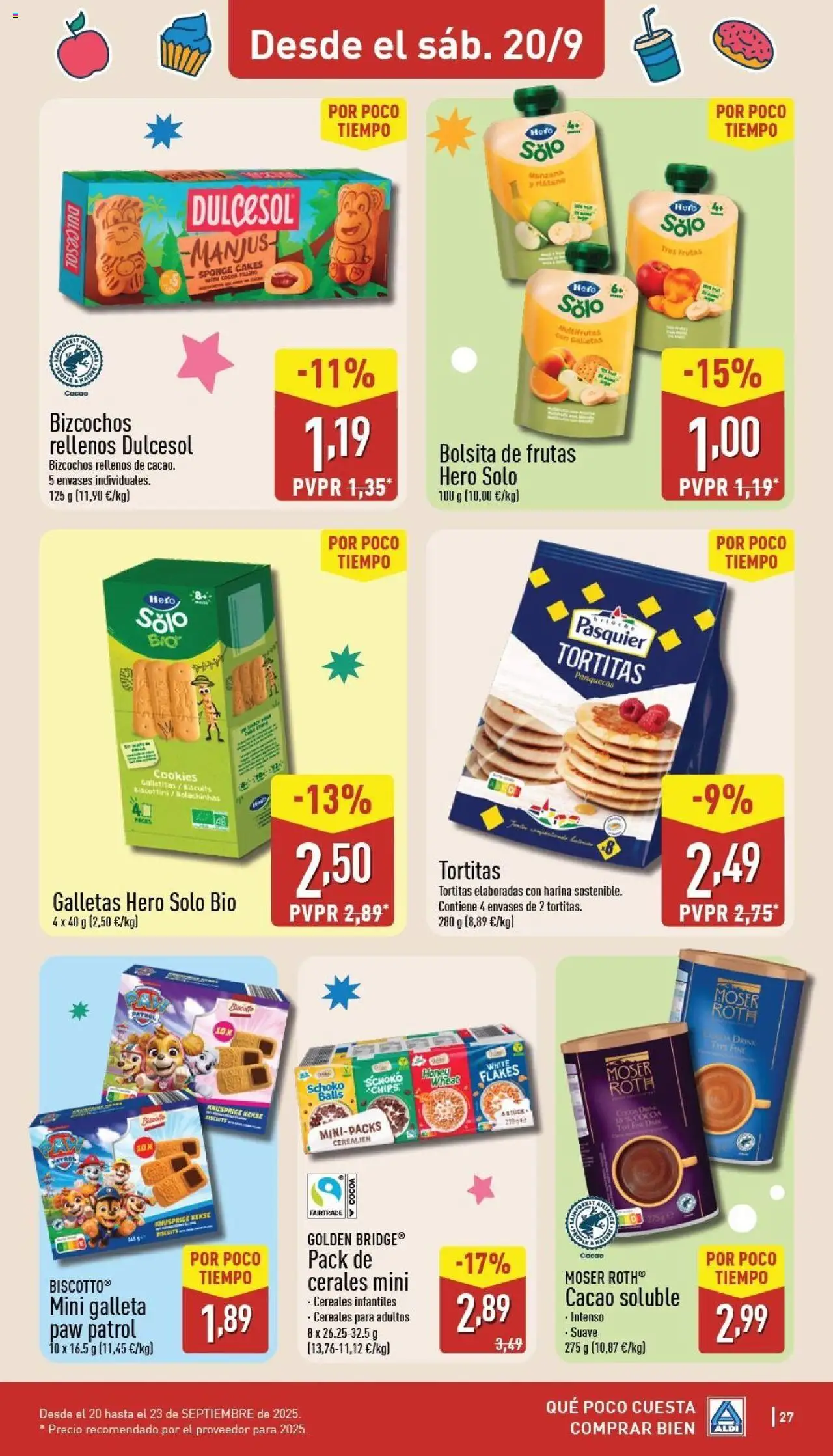 Aldi folleto Baleares │ válido desde el 15.09.2025 | Página: 27 | Productos: Cereales, Galletas, Cacao soluble, Φρυγανιές σικάλεως