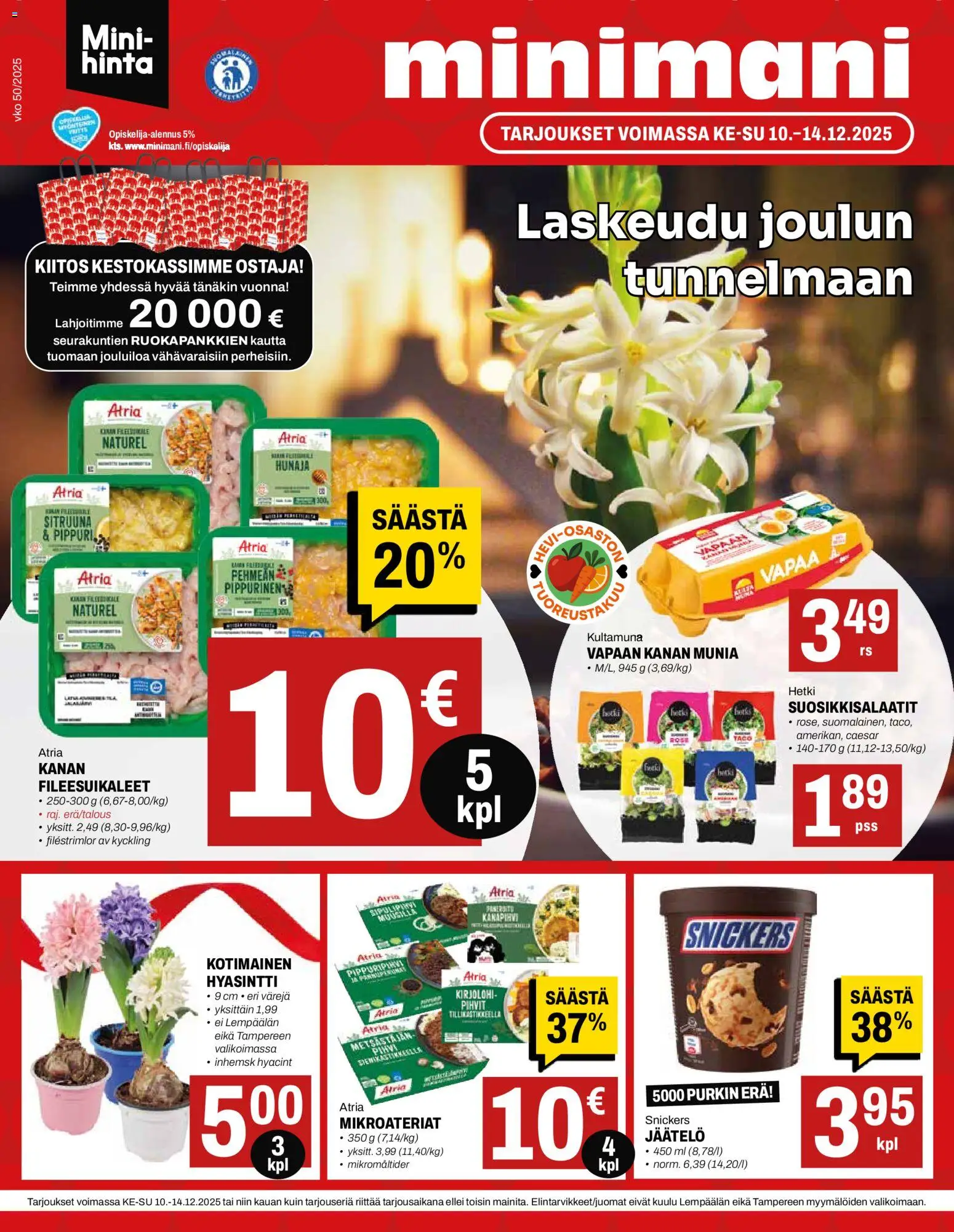Minimani tarjoukset – voimassa 10.12.2025 alkaen | Sivu: 1 | Tuotteet: Kirjolohi, Pihvi, Jäätelö, Hunaja