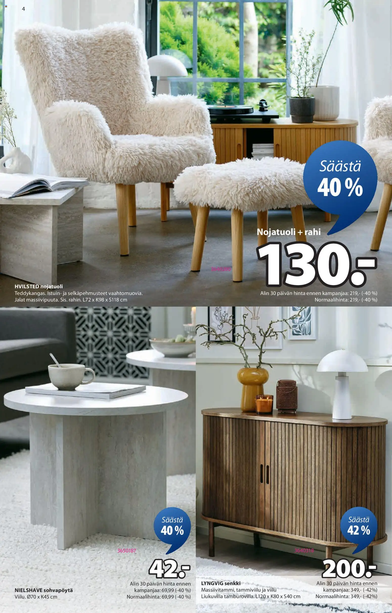 JYSK tarjoukset – voimassa 12.03.2026 alkaen | Sivu: 4 | Tuotteet: Rahi, Nojatuoli, Senkki, Sohvapöytä