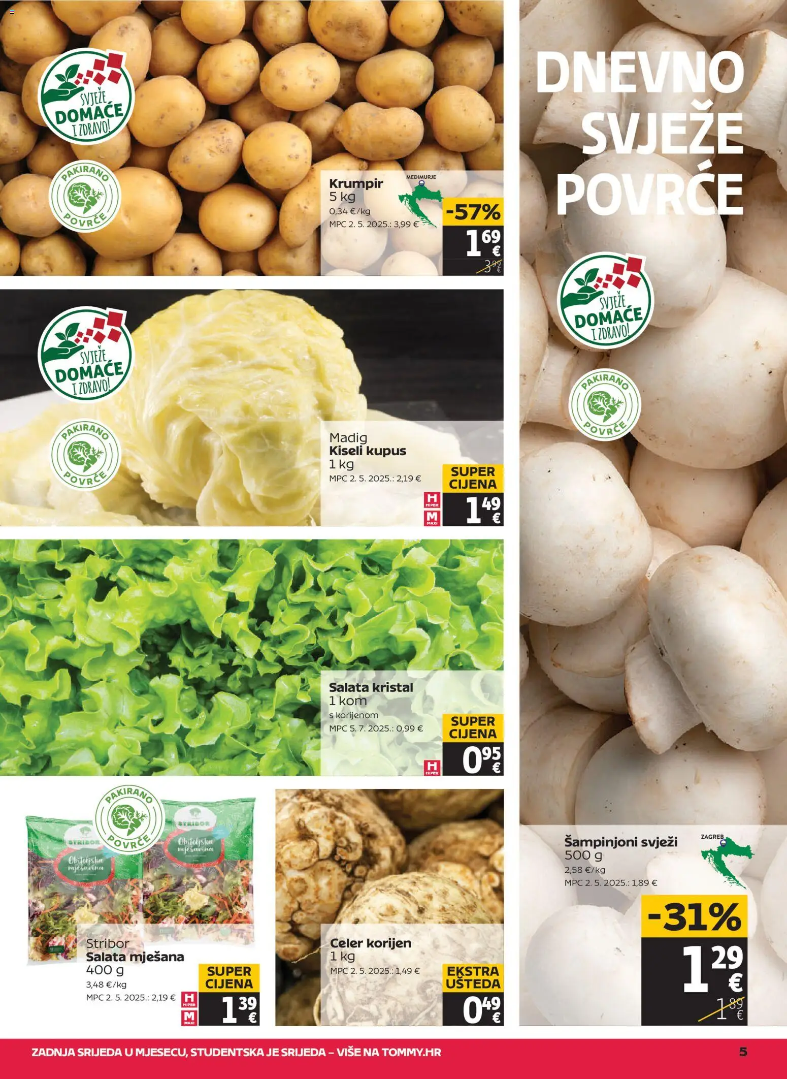 Tommy katalog | vrijedi od 22.01.2026 | Stranica: 5 | Proizvodi: Celer, Šampinjoni, Krumpir, Kupus