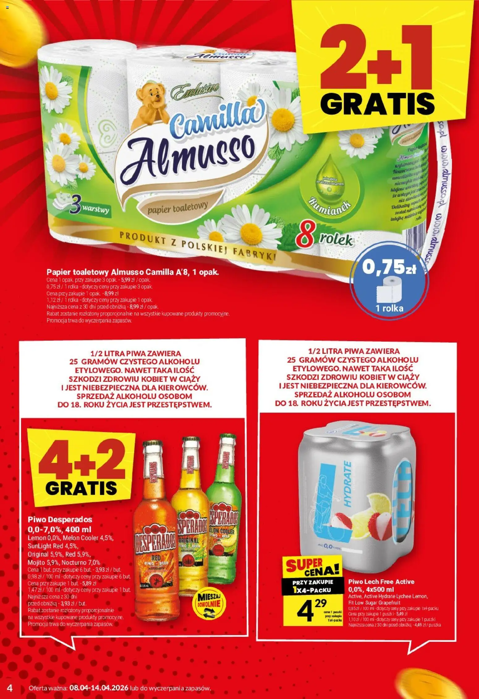 Twój Market gazetka od 08.04.2026 | Strona: 4 | Produkty: Melon, Papier toaletowy, Piwo Desperados, Piwo