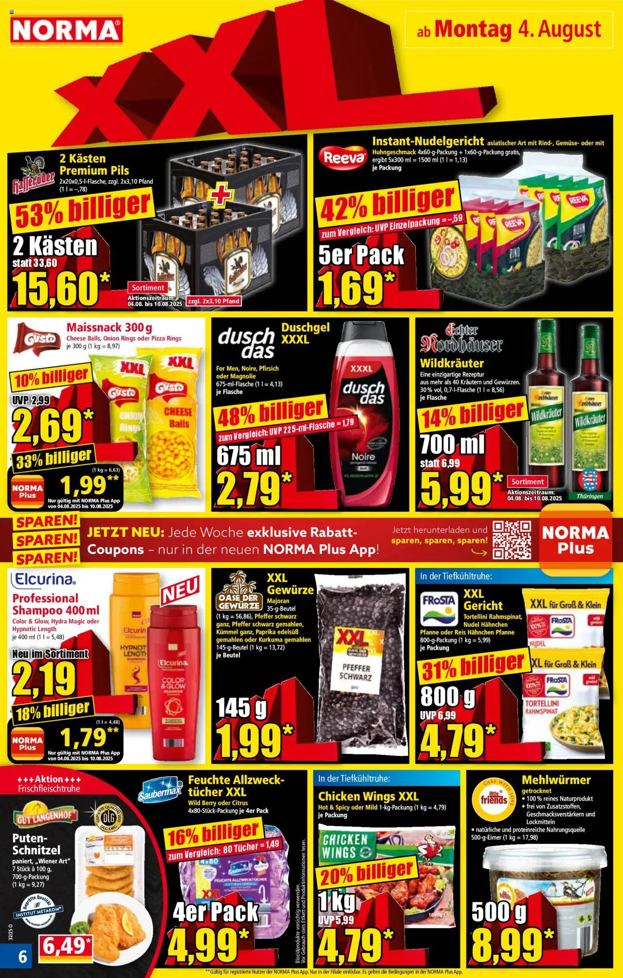 Norma Prospekt 	 - gültig ab dem 04.08.2025 | Seite: 6 | Produkte: Hahnchen, Paprika, Pfeffer, Pfirsich