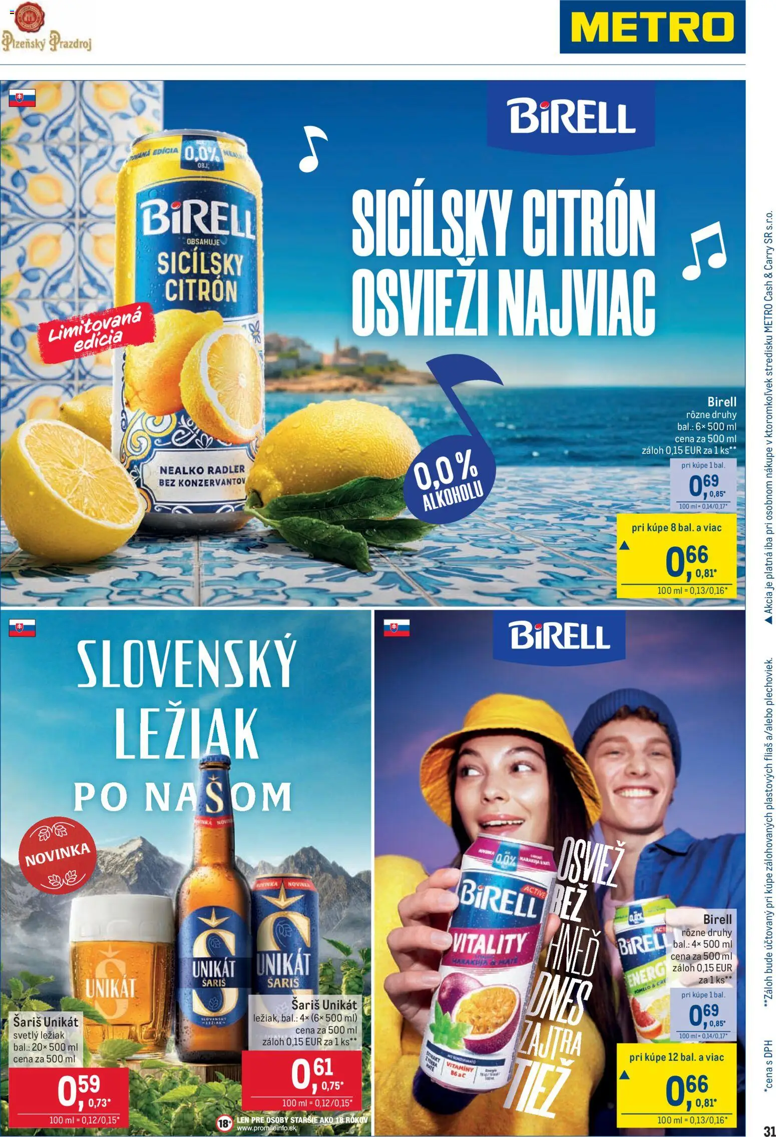Nové Metro akcie – leták je platný od 25.03.2026 | Strana: 31 | Produkty: Birell, Radler, Šariš