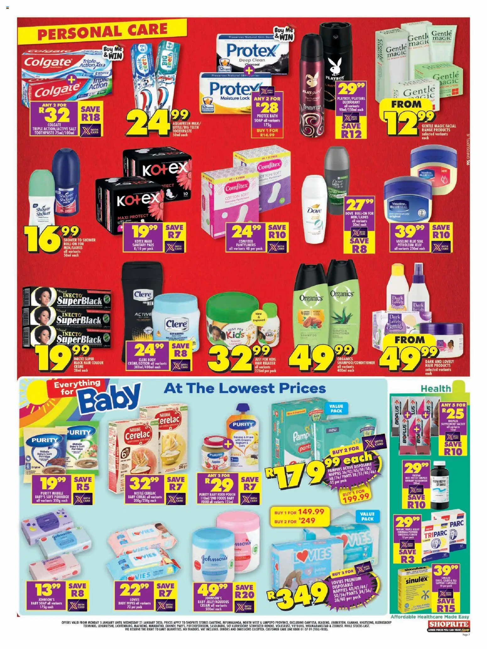 New Shoprite catalogue – valid from 05.01.2026 | Page: 7 | Products: Bath, Hair colour, Deodorant, Petroleum jelly