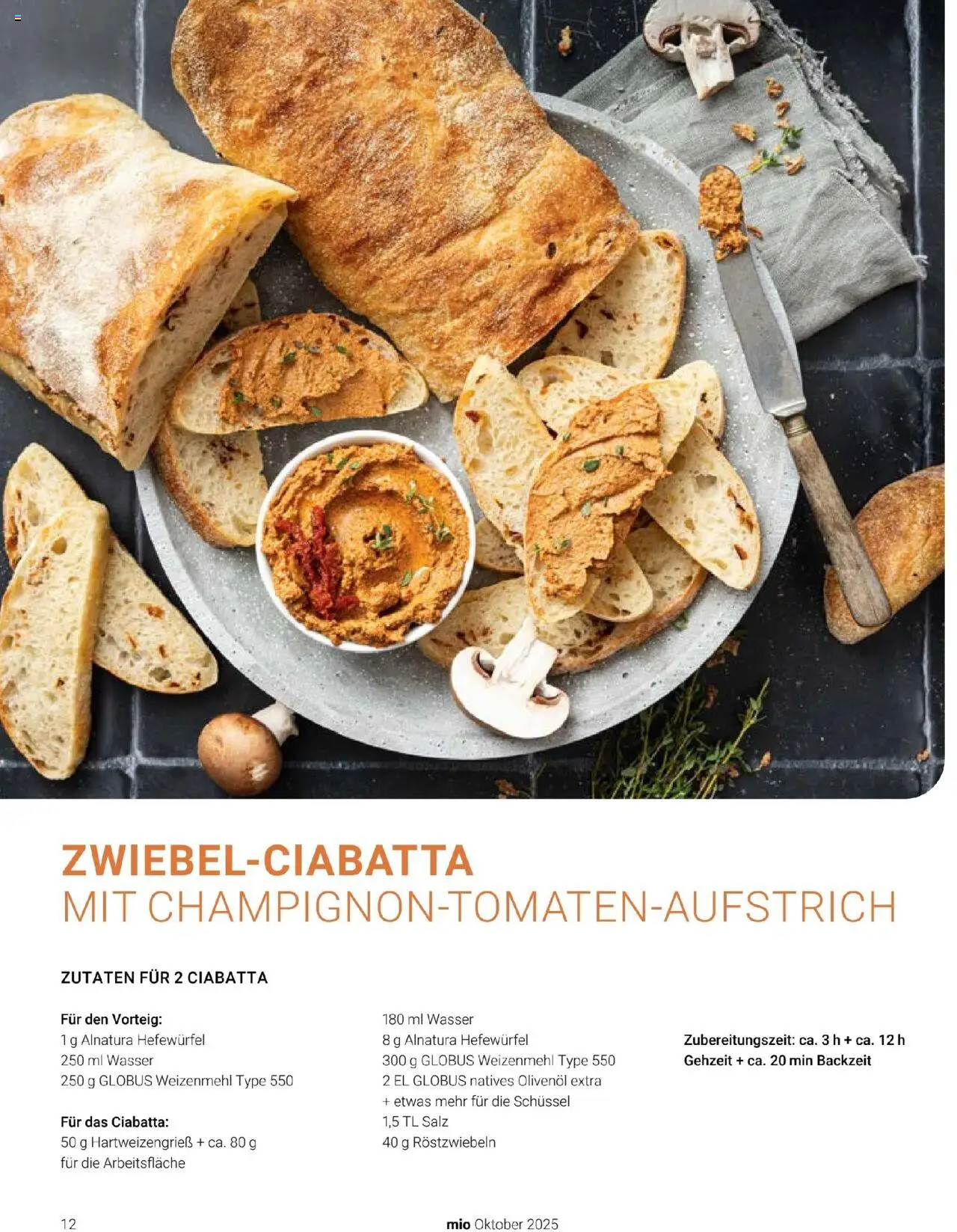 Globus Mio Magazin – gültig ab 01.10.2025 | Seite: 12 | Produkte: Olivenol, Weizenmehl, Wasser, Salz
