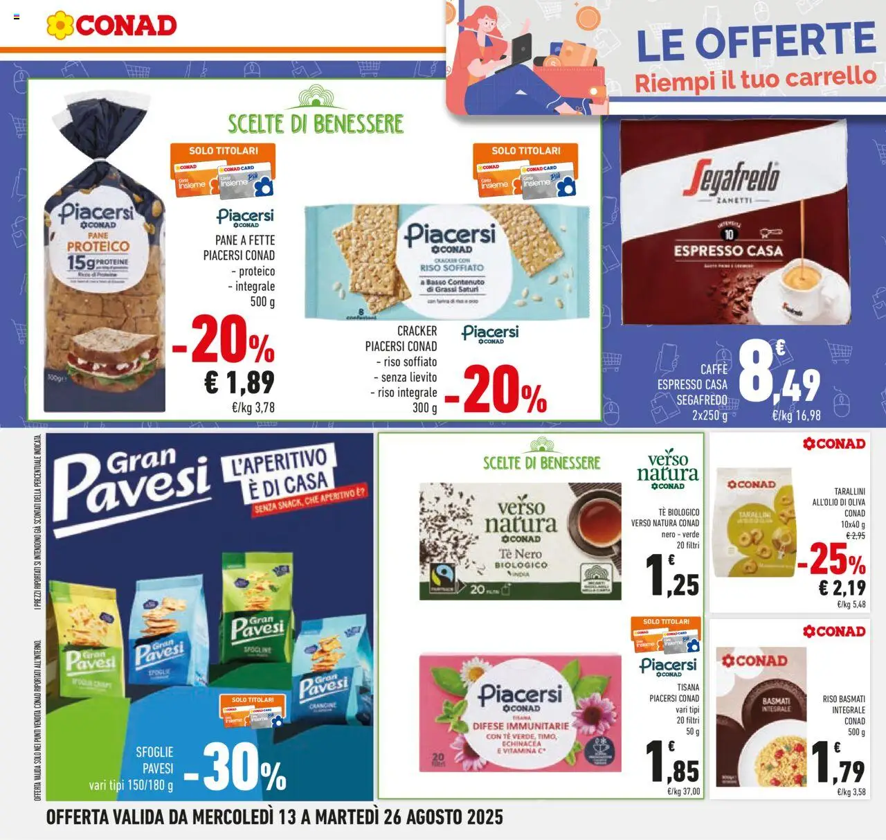 Volantino Conad del 13.08.2025 | Pagina: 24 | Prodotti: Pane, Tè, Crackers, Carrello