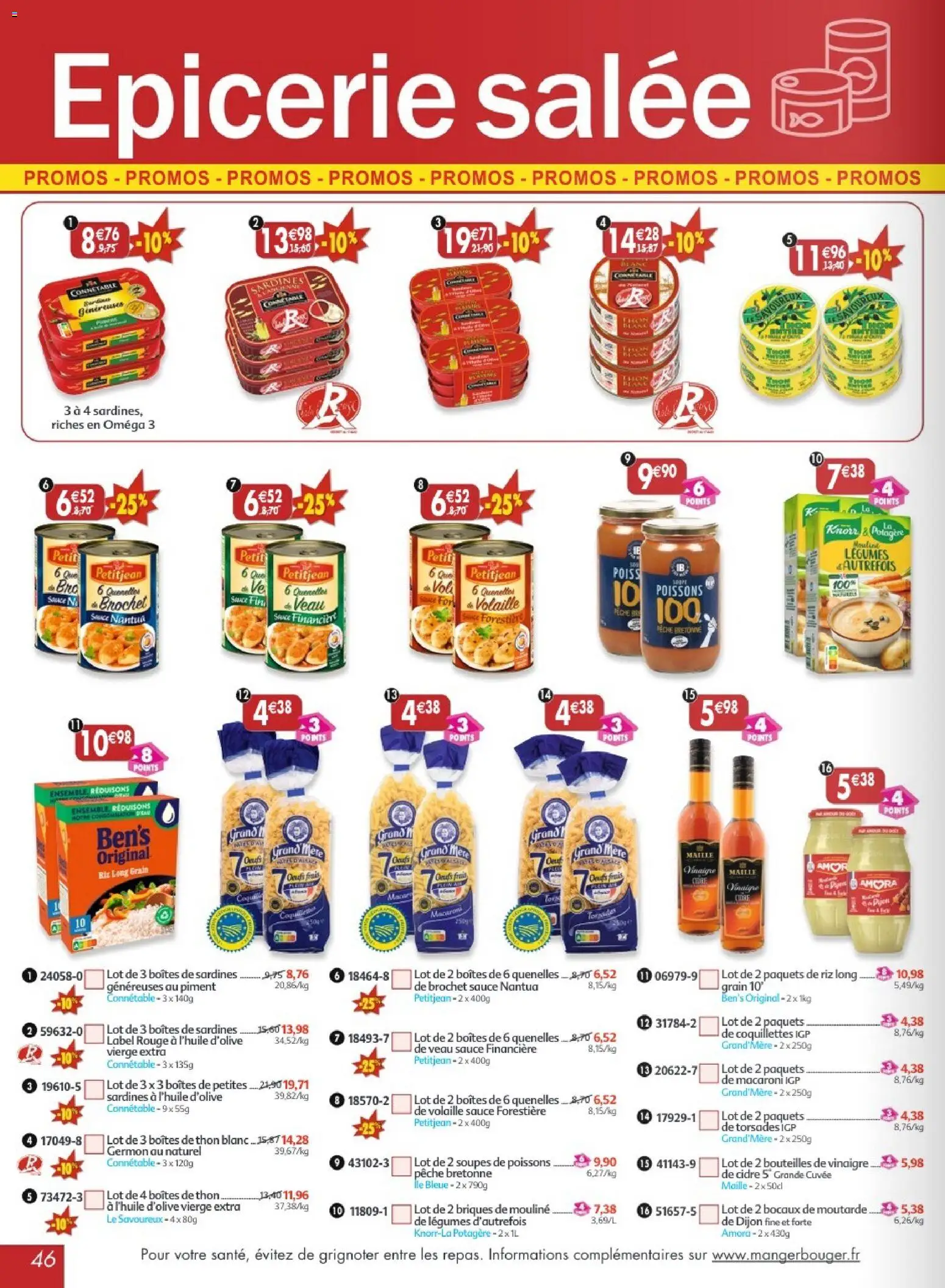 {H1} | Page: 46 | Produits: Sardines, Pois, Piment, Riz