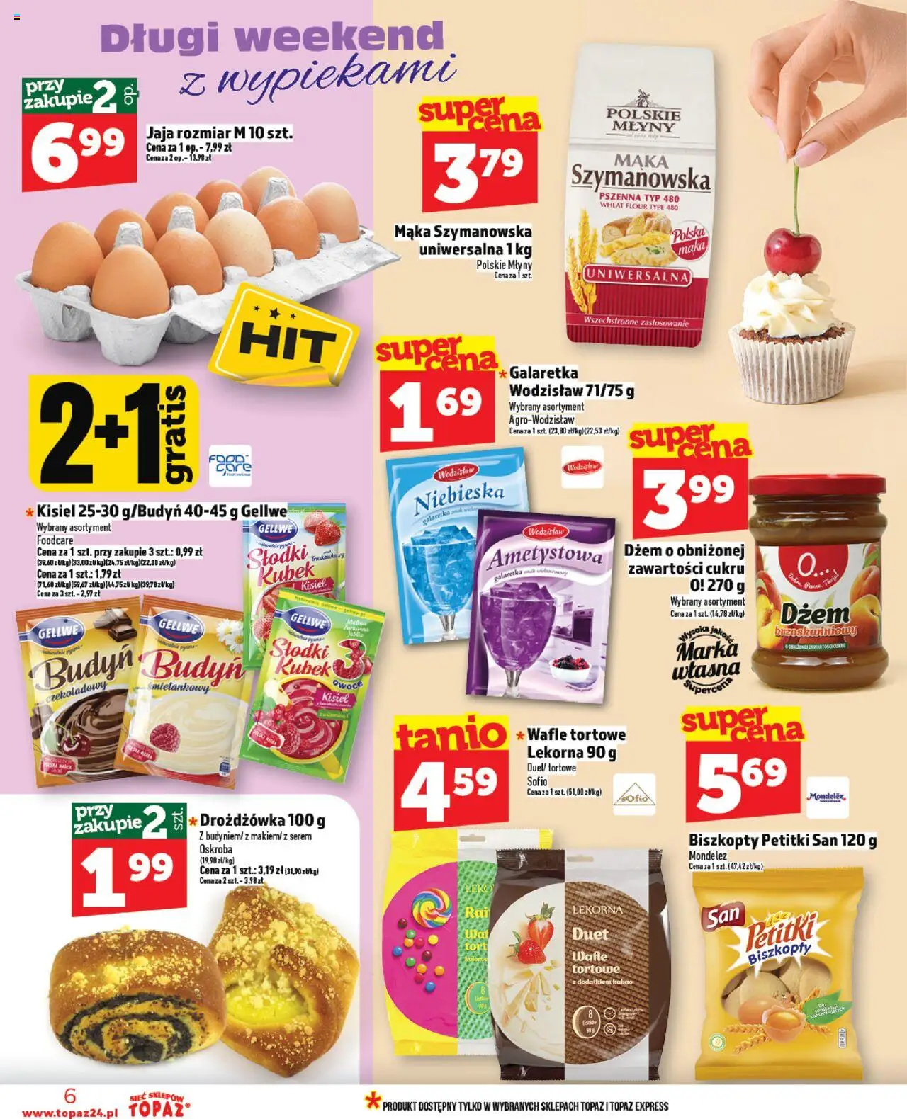Topaz Gazetka MAZ od 07.08.2025 | Strona: 6 | Produkty: Galaretka, Wafle tortowe, Dżem, Jaja