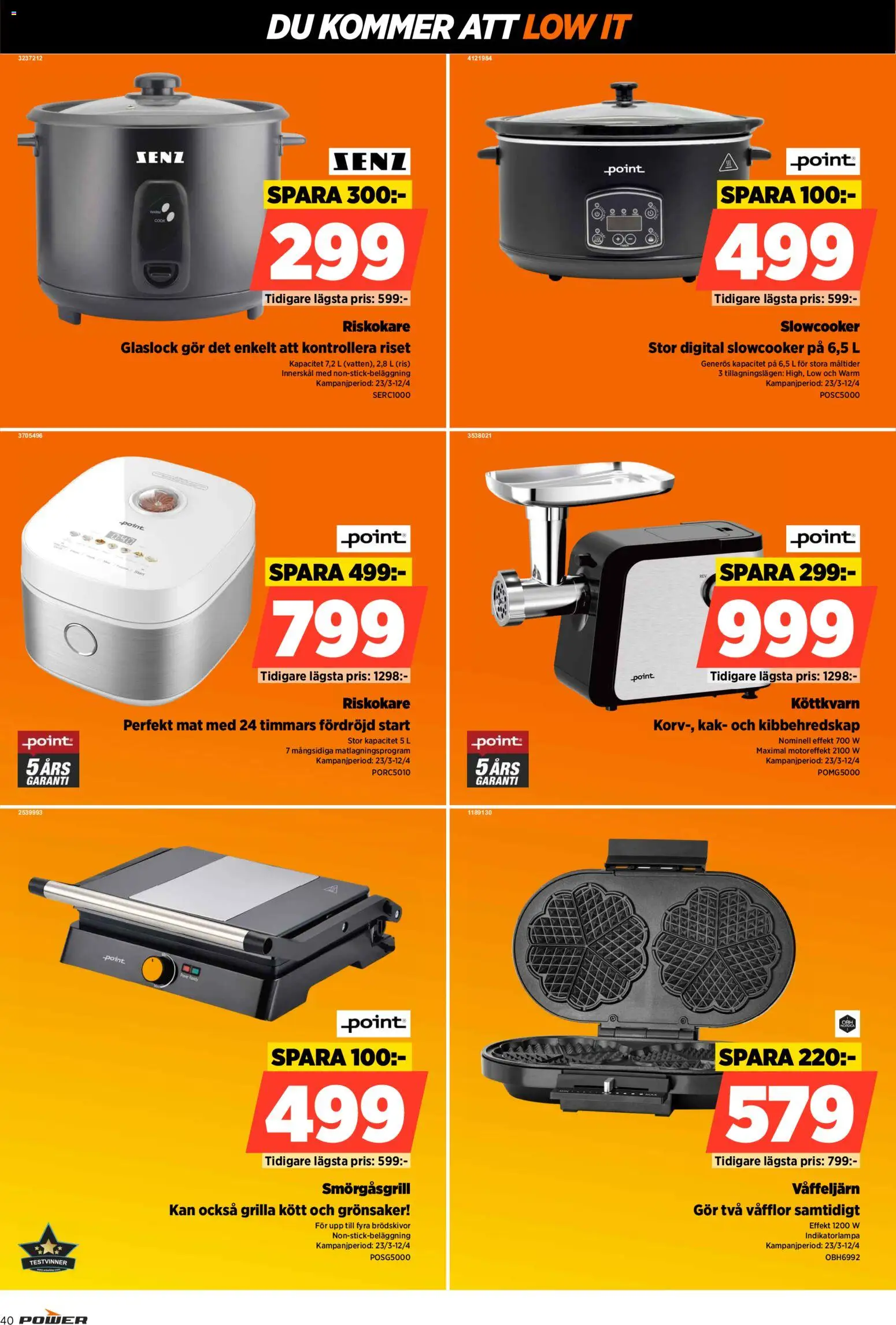 Power reklamblad aktuell från 30.03.2026 | Sida: 40 | Produkter: Smörgåsgrill, Ris, Våffeljärn, Riskokare