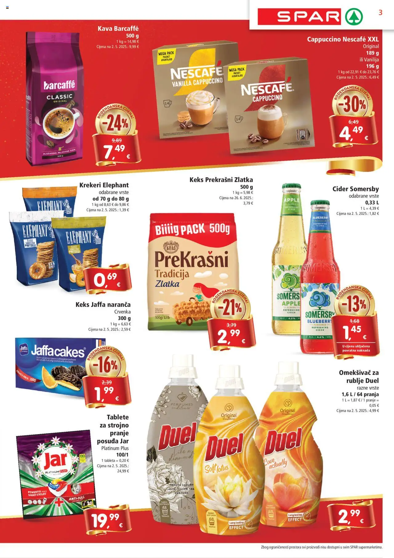 Spar katalog | vrijedi od 13.08.2025 | Stranica: 3 | Proizvodi: Barcaffe, Jar, Somersby, Tableta
