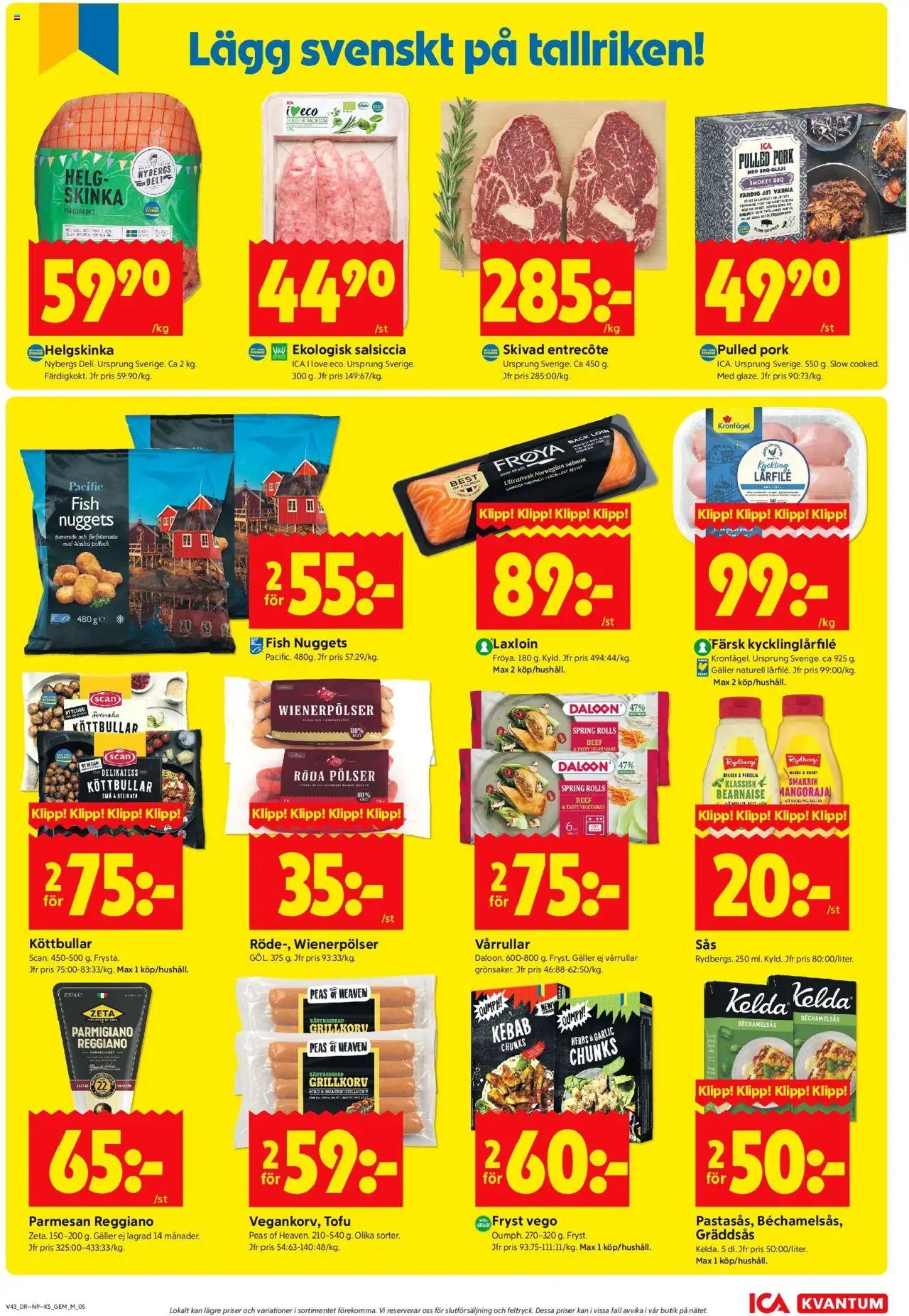 ICA Kvantum reklamblad aktuell från 20.10.2025 | Sida: 5 | Produkter: Köttbullar, Entrecote, Skinka, Sallad