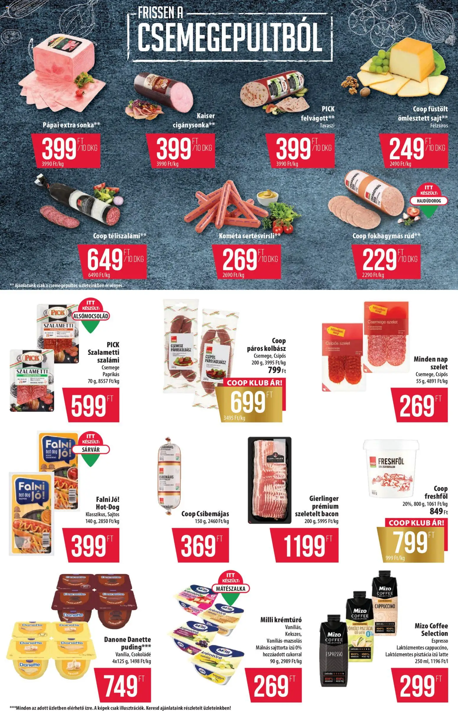 COOP akciós ujság - amely érvényes a következő dátumtól: 09.04.2026 | Oldal: 2 | Termékek: Hot dog, Szeletelt bacon, Sonka, Szalámi