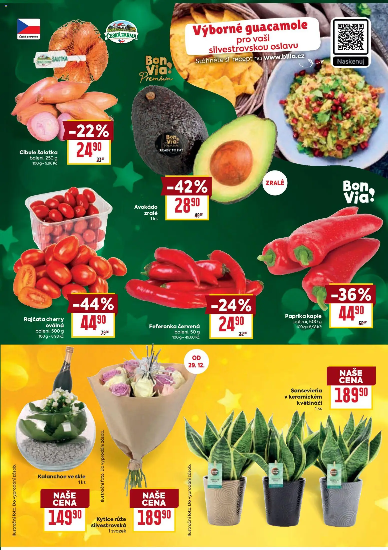 Billa Velký leták od 27.12.2025 | Strana: 5 | Produkty: Šalotka, Kalanchoe, Rajčata, Guacamole