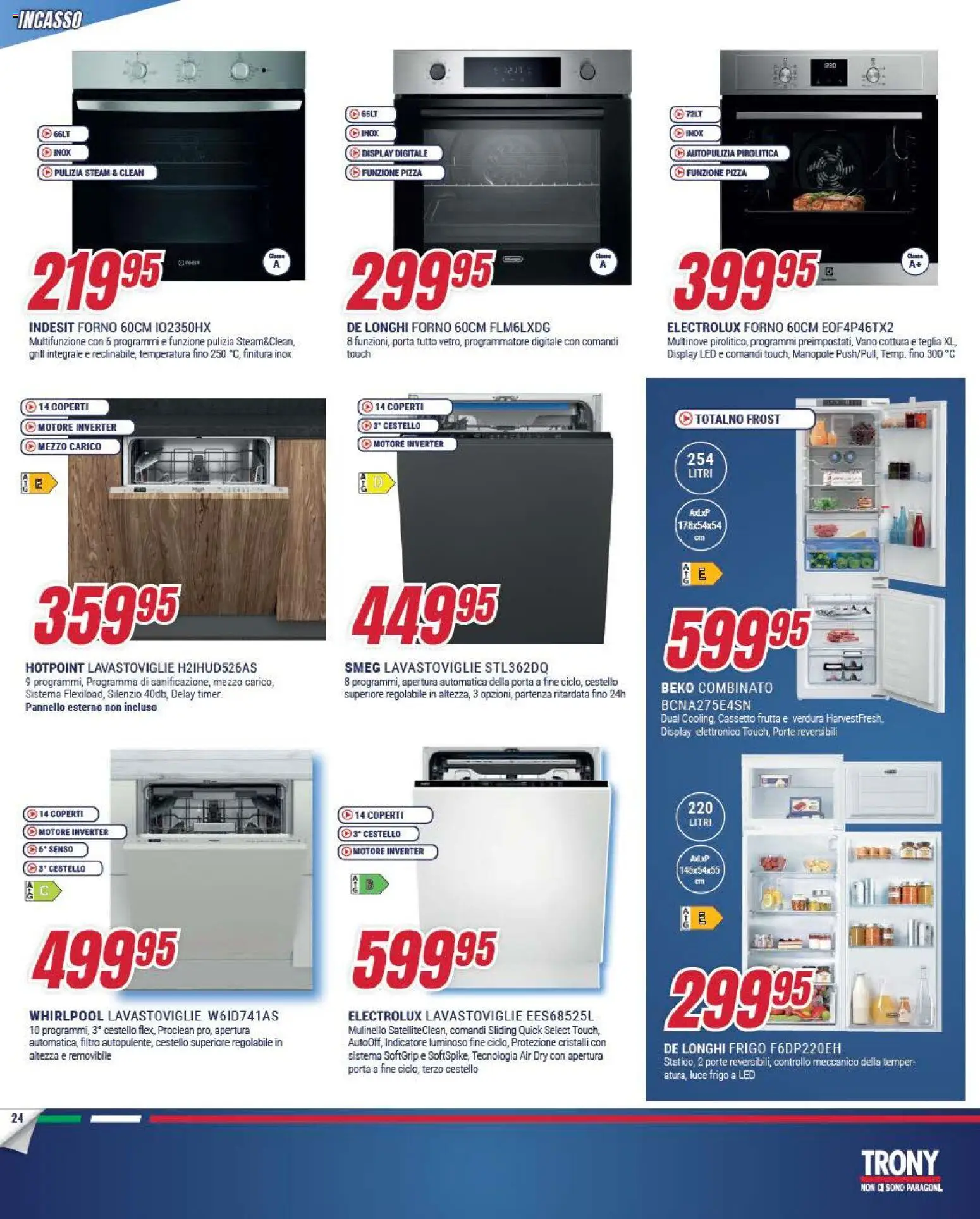 Volantino Trony del 15.01.2026 | Pagina: 24 | Prodotti: Teglia, Pizza, Lavastoviglie, Forno