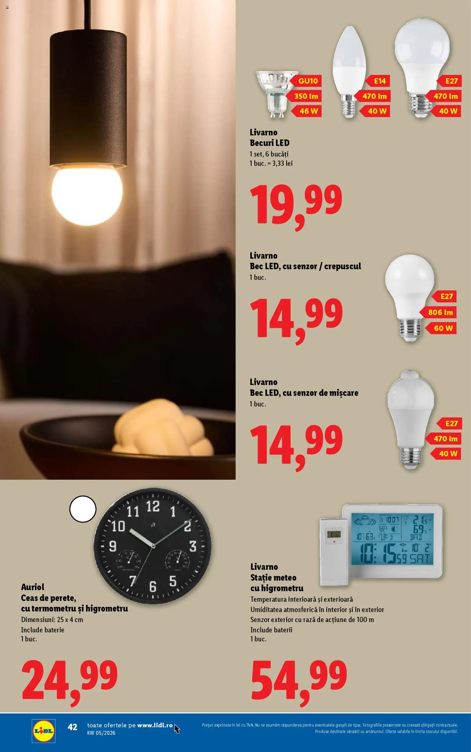 Noul catalog Lidl – valabil de la 26.01.2026 | Pagină: 42 | Produse: Bec, Ceas, T cetveli, Termometru