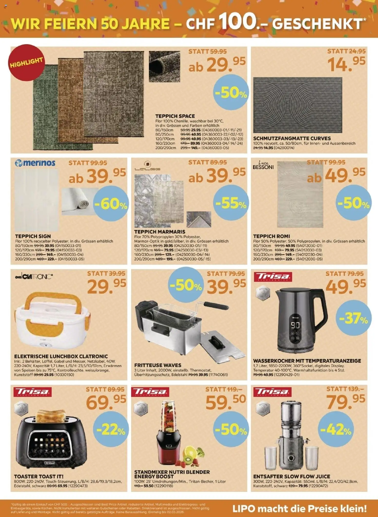 Lipo Aktionen – gültig ab 17.02.2026 | Seite: 9 | Produkte: Entsafter, Schmutzfangmatte, Teppich, Fritteuse