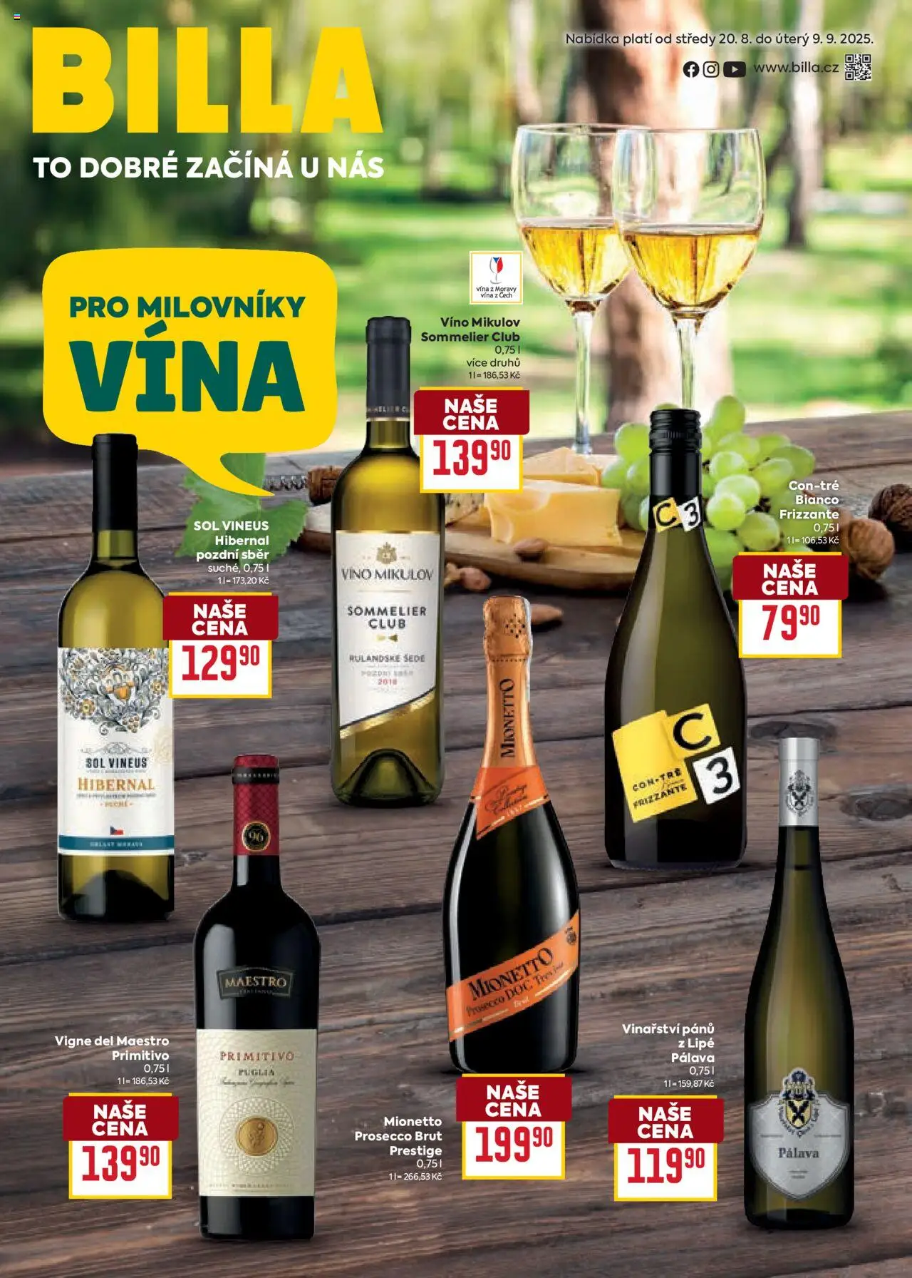 Billa leták - Víno od 20.08.2025 | Strana: 1 | Produkty: Víno, Frizzante, Mionetto, Prosecco DOC