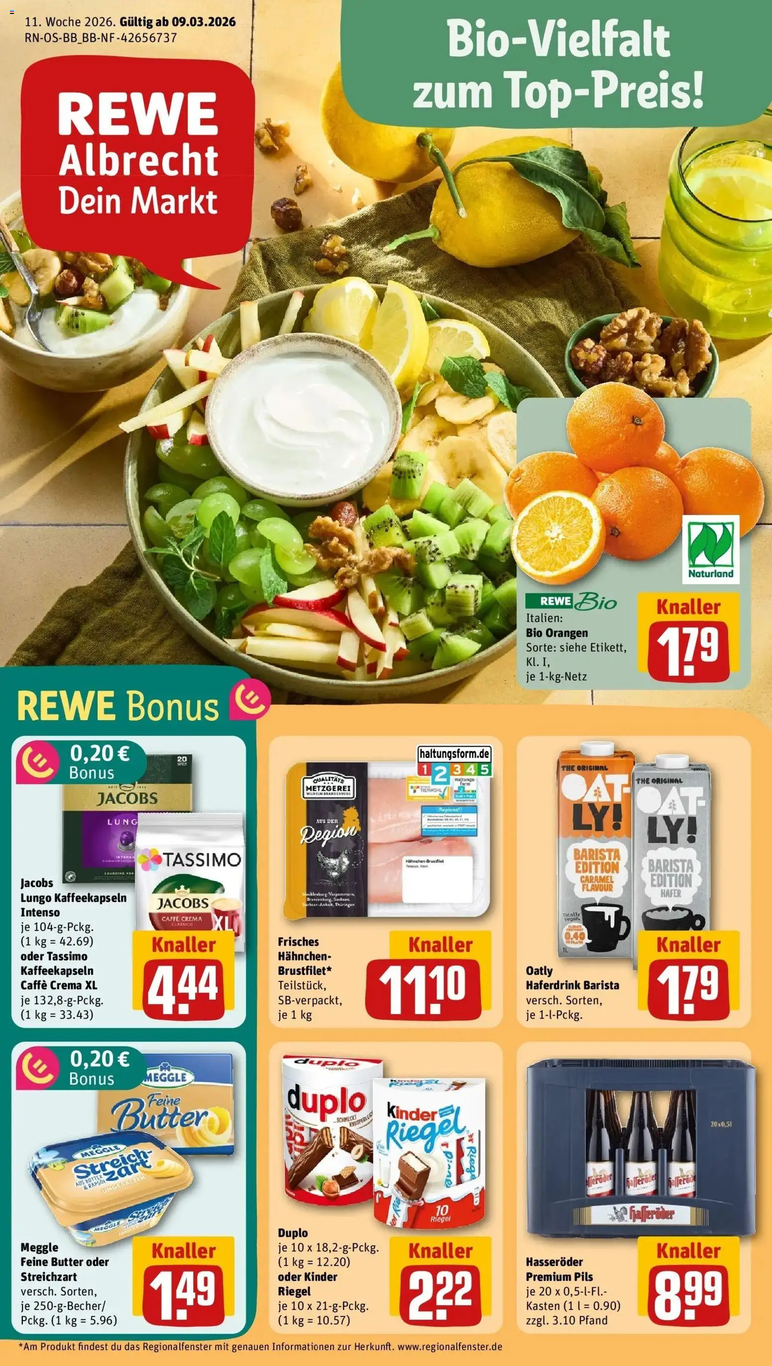 Rewe Prospekt Berlin / Marzahn	 – gültig ab 09.03.2026 | Seite: 1 | Produkte: Butter, Orangen, Haferdrink, Tassimo