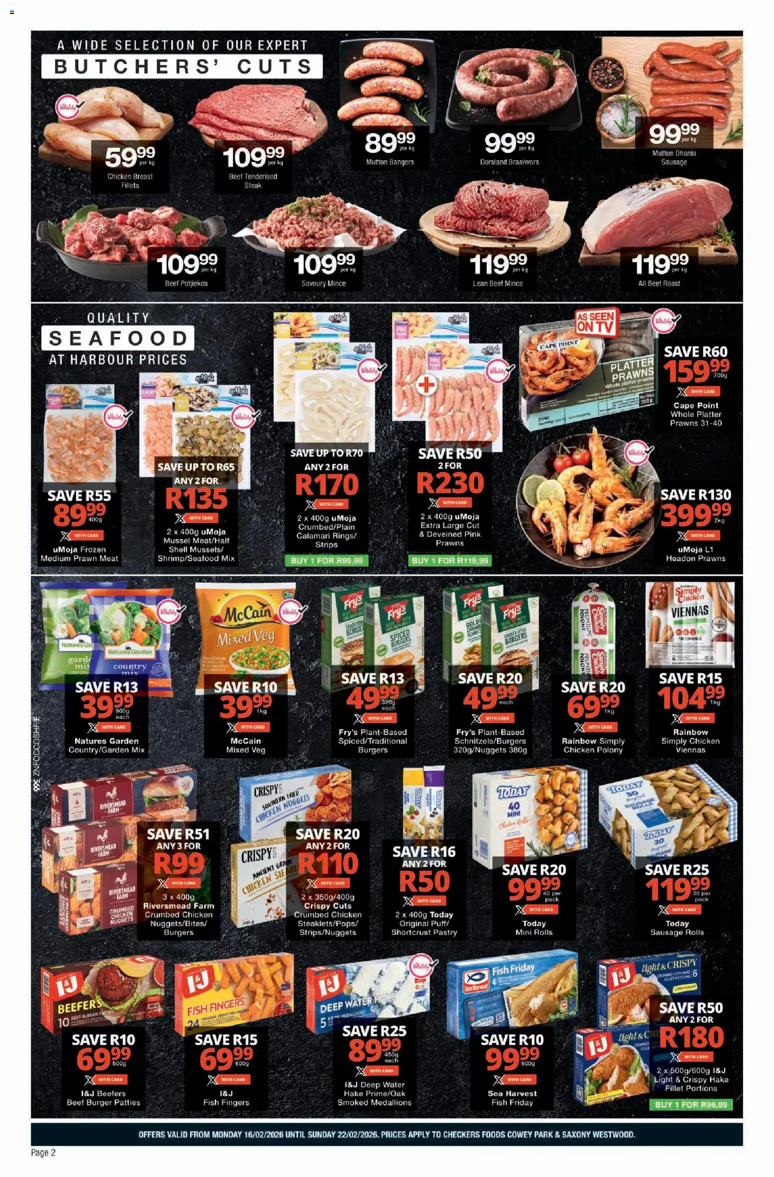 New Checkers catalogue – valid from 16.02.2026 | Page: 2 | Products: Steak, Light, Fish, Fry's