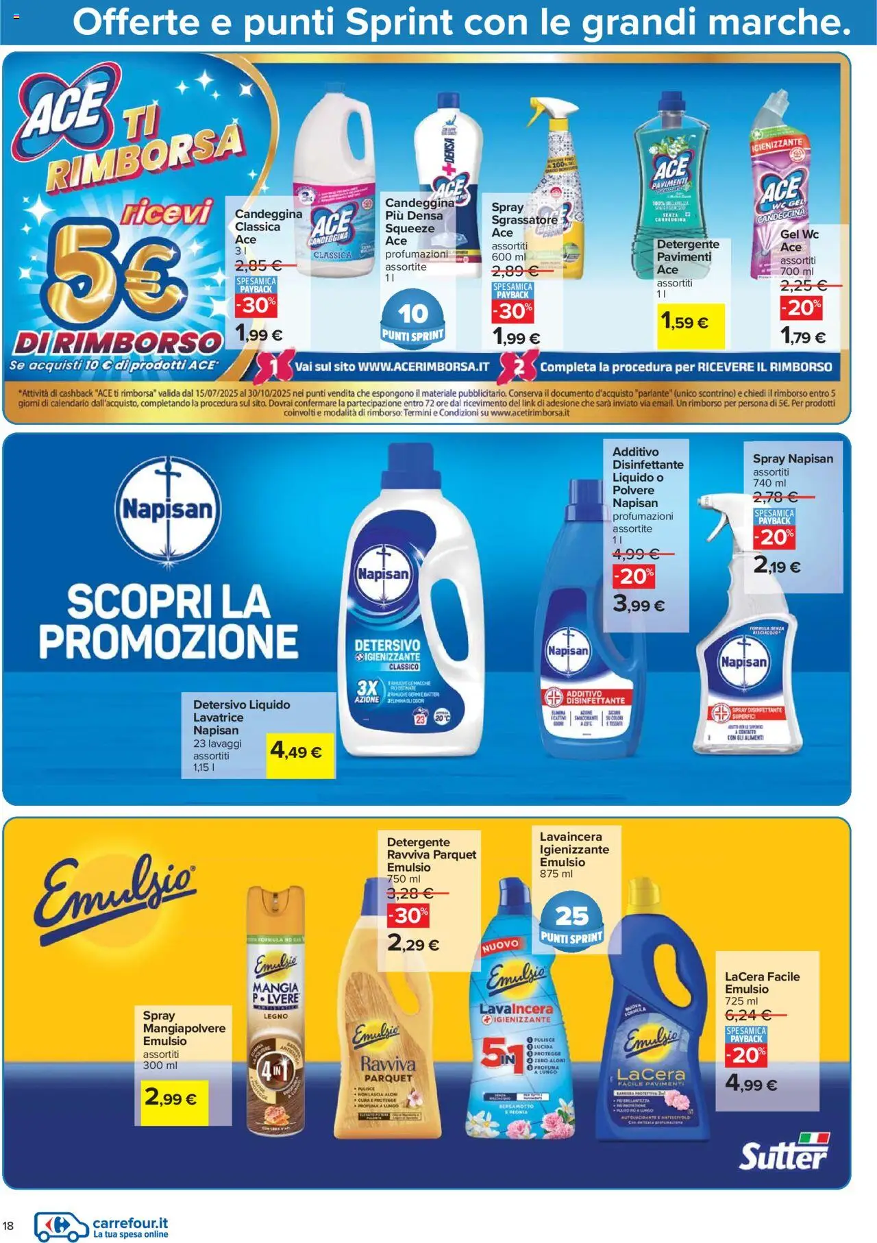 Volantino Carrefour del 21.08.2025 | Pagina: 18 | Prodotti: Detergente, Candeggina, Lavatrice, WC
