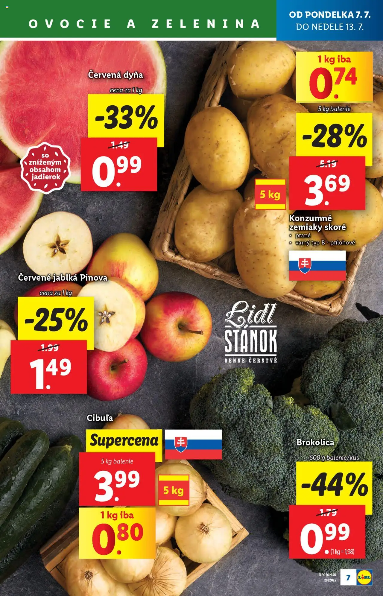 Lidl leták │ platný od 07.07.2025 | Strana: 7 | Produkty: Jablká, Zemiaky, Cibuľa, Ovocie
