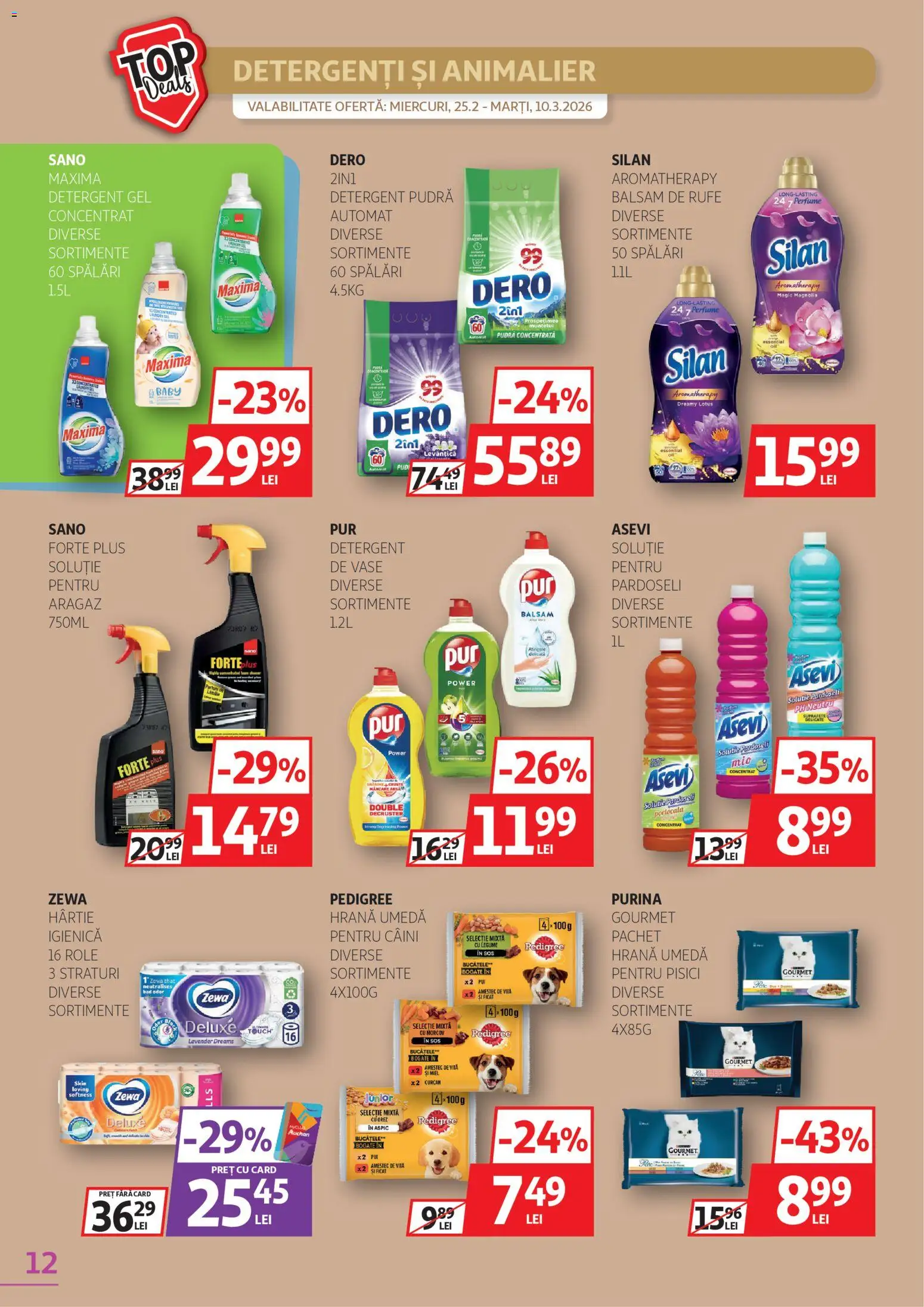 Noul catalog Auchan – valabil de la 25.02.2026 | Pagină: 12 | Produse: Aragaz, Hacıyatmaz Kedi Oyuncağı, Pudră, Detergent