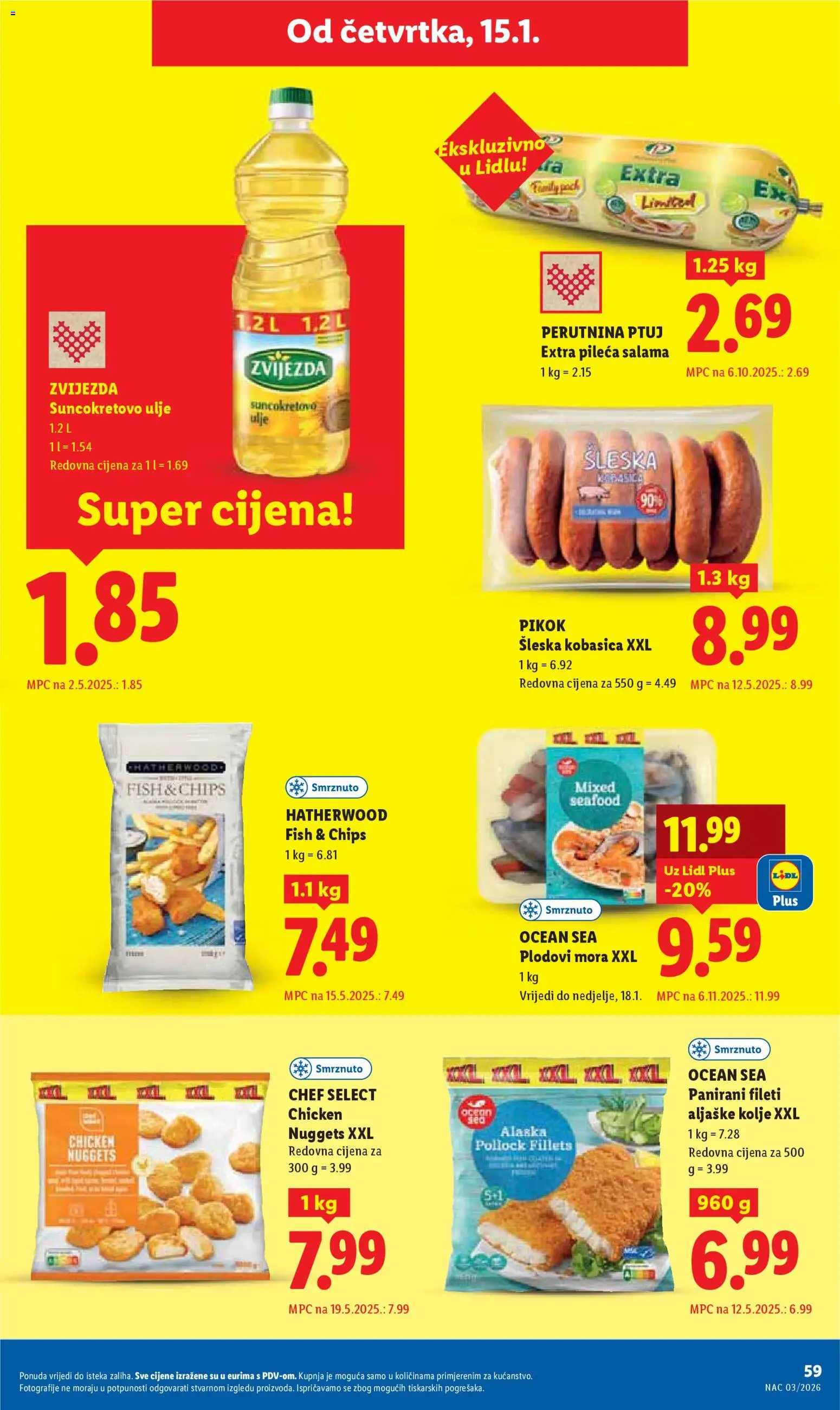 Lidl katalog | vrijedi od 12.01.2026 | Stranica: 59 | Proizvodi: Suncokretovo ulje, Ulje, Kobasica, Perutnina Ptuj