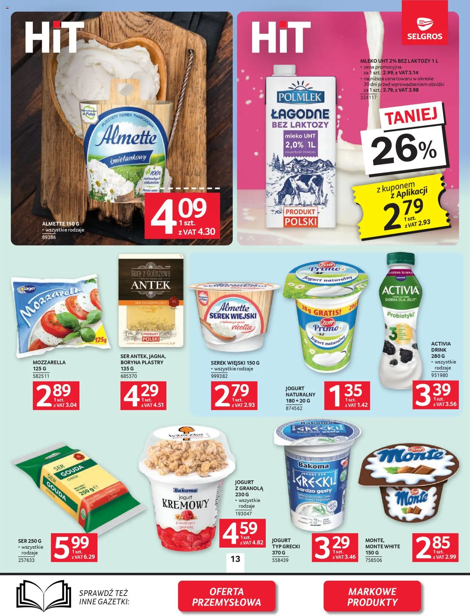 Selgros cash&carry gazetka od 09.04.2026 | Strona: 13 | Produkty: Ser dojrzewający, Serek wiejski, Mleko, Ser