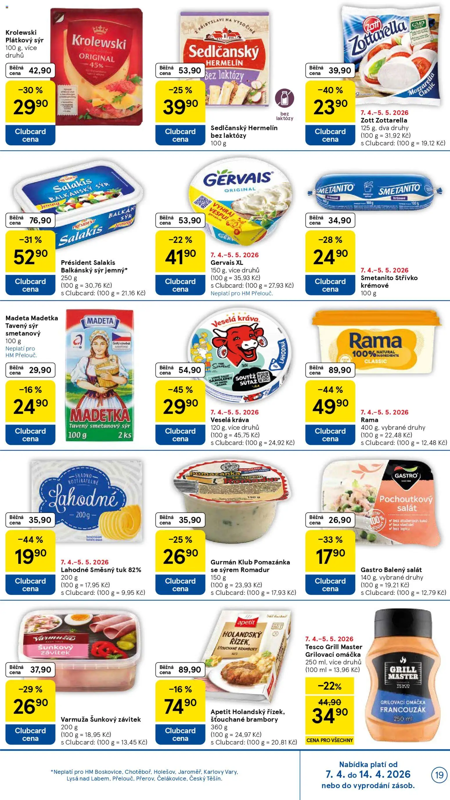 Tesco leták - Hypermarket od 07.04.2026 | Strana: 19 | Produkty: Tavený sýr, Sedlčanský Hermelín, Sýr, Hermelín