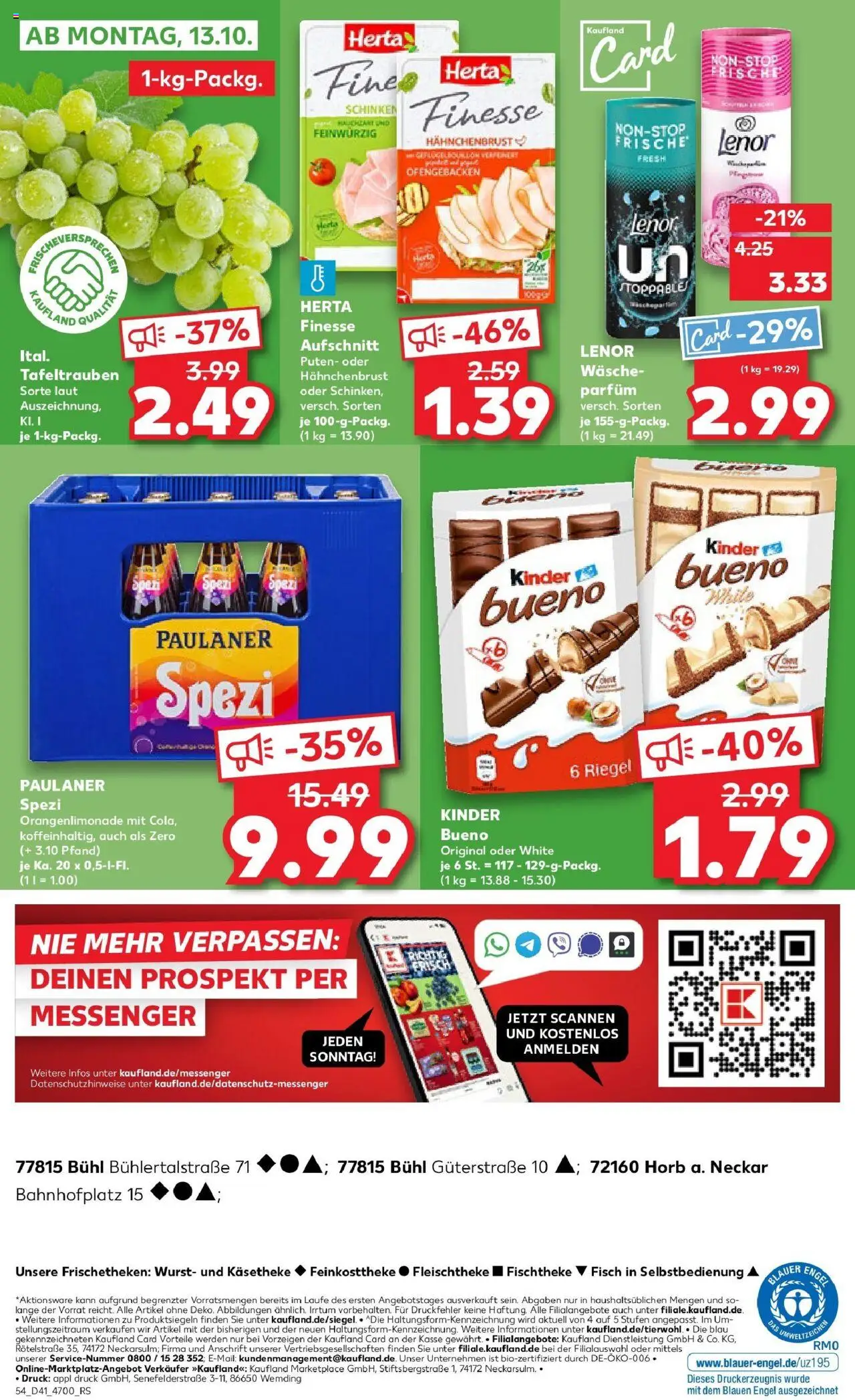 Kaufland prospekt Horb Am Neckar	 – gültig ab 09.10.2025 | Seite: 54 | Produkte: Parfüm, Kinder bueno, Paulaner, Hahnchenbrust