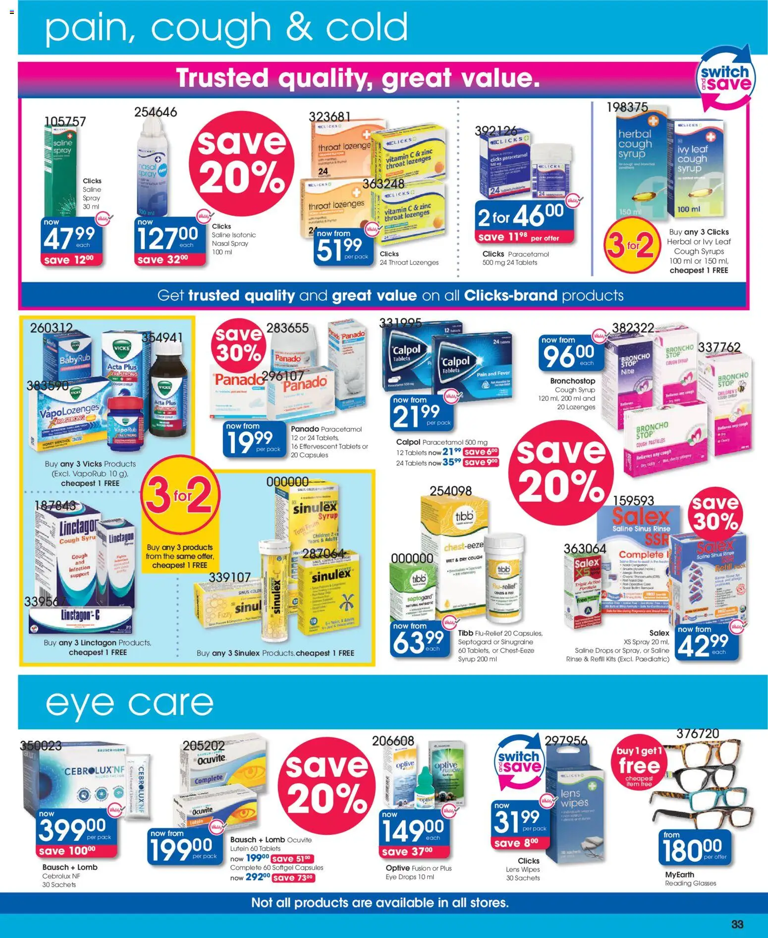 New Clicks catalogue – valid from 25.03.2026 | Page: 33 | Products: Cough syrup, Lozenges, Syrup, Nasal spray