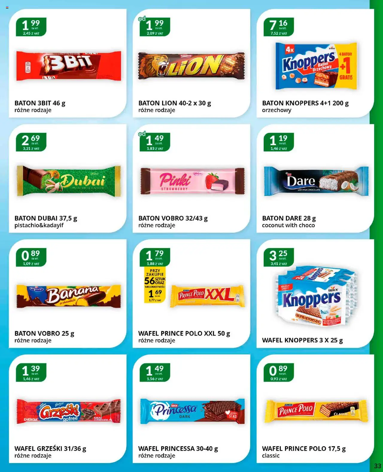 Eurocash Gazetka od 22.09.2025 | Strona: 33 | Produkty: Knoppers, Prince polo xxl, Kakao, Baton